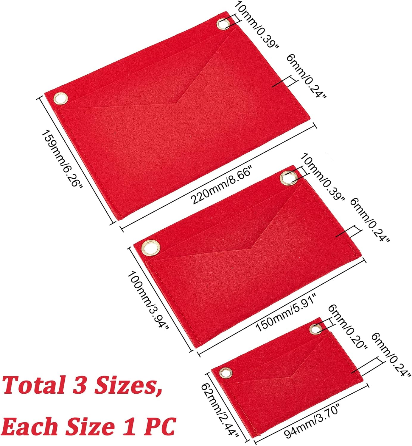 WADORN 3 Styles Felt Purse Organizer Insert, Felt Bag Handbag Organizer Bag in Bag Multi-Pocket Insert Liner Women Pochette Envelope Bag Insert Conversion Kit Storage Accessories, 2.4-6.3 Inch, Red image number 4