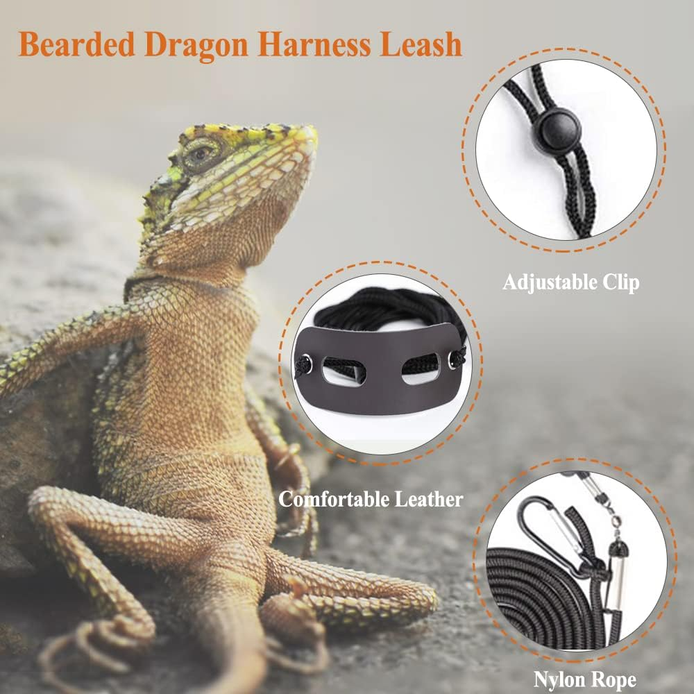 ASOCEA 3 Pcs Adjustable Bearded Dragon Lizard Harness and Leash Reptile Soft Leather Outdoor Nylon Rope Lead for Amphibians Lizard Chameleon Baby Iguana and Other Small Pet Animals(S,M,L) image number 3
