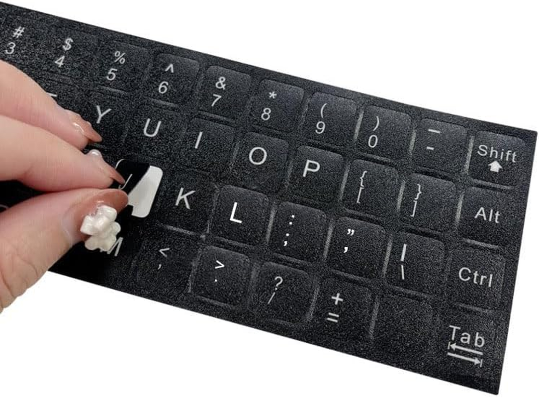 Universal English Keyboard Stickers, 2Pack Keyboard Stickers, Computer Keyboard Stickers, Black Background and Silver Big Lettering, Stickers for Computer Laptop Notebook Desktop image number 3