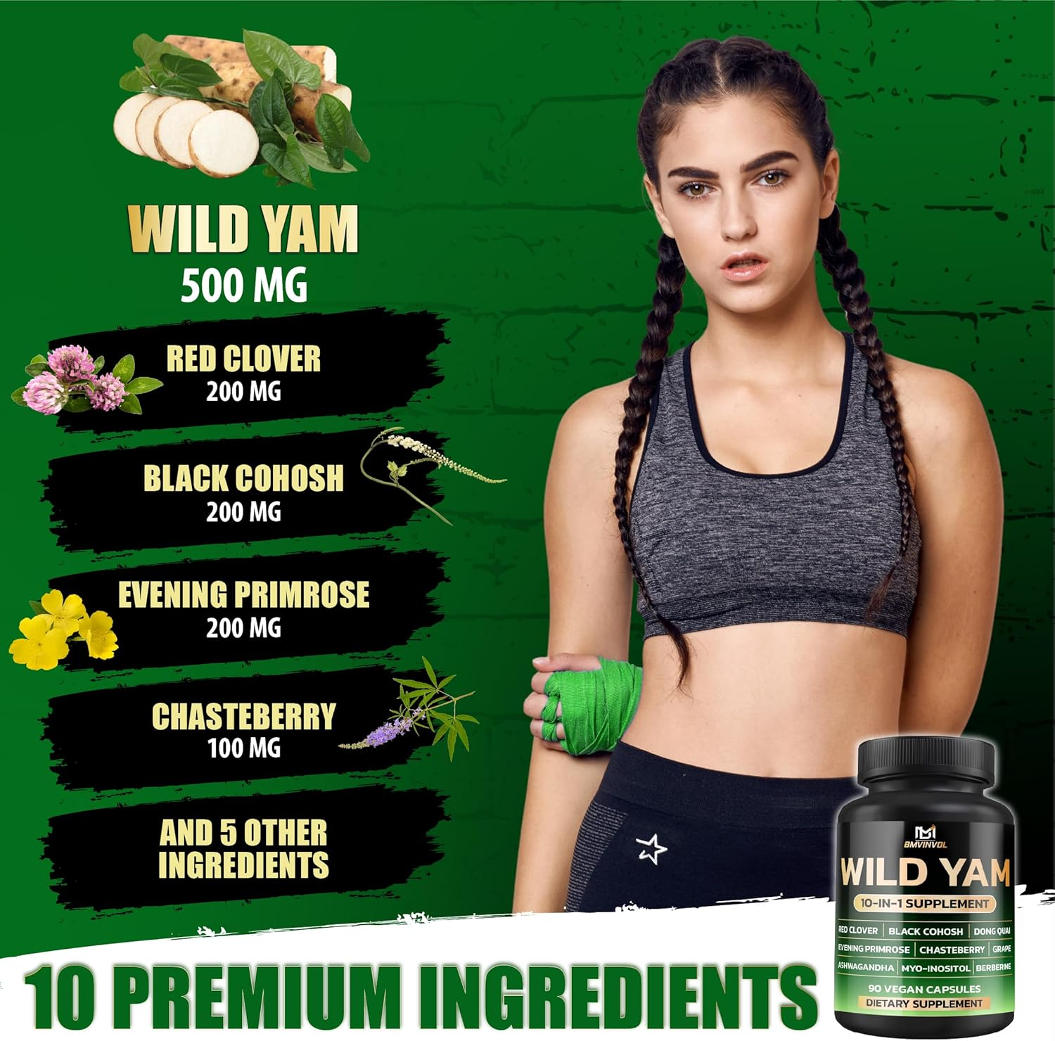 Wild Yam Supplement | Red Clover, Black Cohosh, Evening Primrose, Berberine, Myo-Inositol - Hormone Balance for Women [ 90 Capsules]