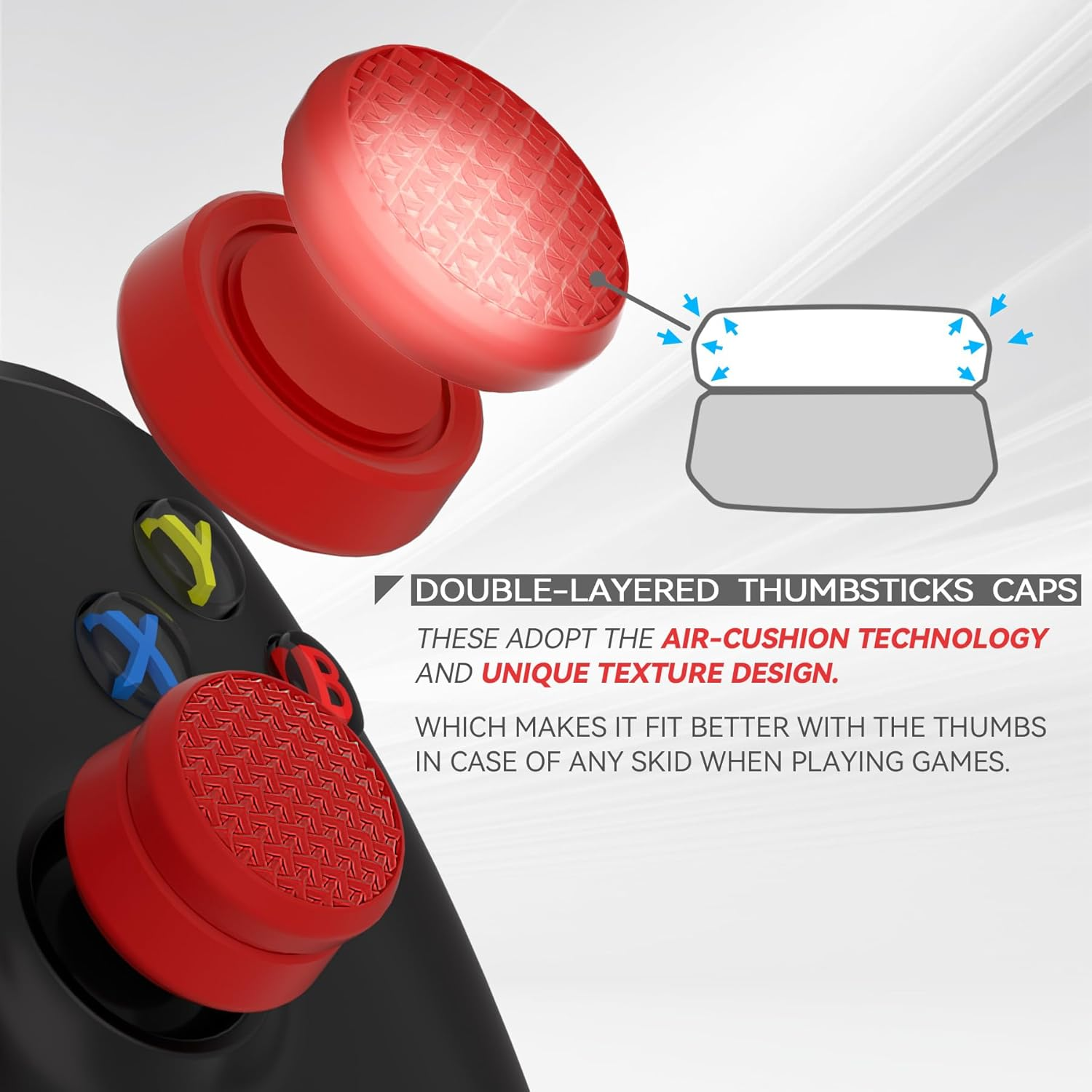 Playvital 3 Height Armor Thumbs Cushion Caps Thumb Grips for Ps5, for Ps4, Thumbstick Grip for Xbox Core Wireless Controller, Thumb Grips for Xbox One, Elite Series 2, for Switch Pro - Passion Red - Passion Red image number 4
