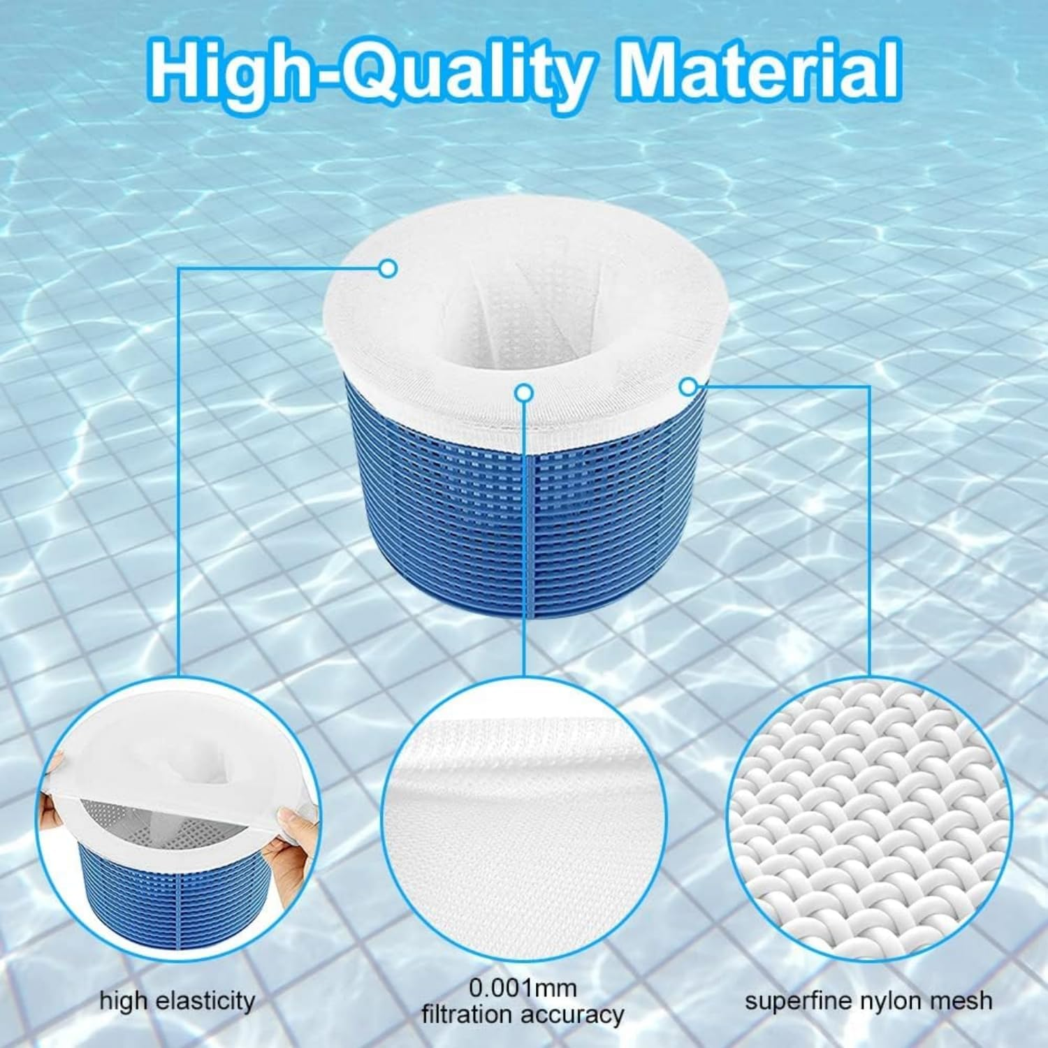 MEZOKUCEL 30 Pcs Reusable Pool Skimmer Socks - Ultra Fine Mesh Filter Socks for Cleaning Debris and Leaves, Fits Skimmer Baskets (White) image number 3