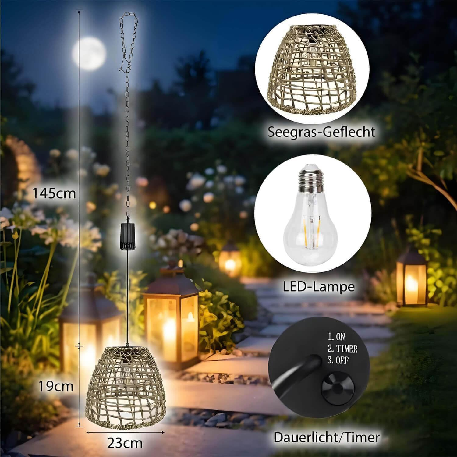 Pearlstar Hanging Lamp with Battery, Battery Operated Rattan Lamp, Hanging 6 Hour Timer, Outdoor Indoor Ceiling Light, Lantern Pendant Light for Patio, Garden, Patio, Living Room, Dining Table image number 4