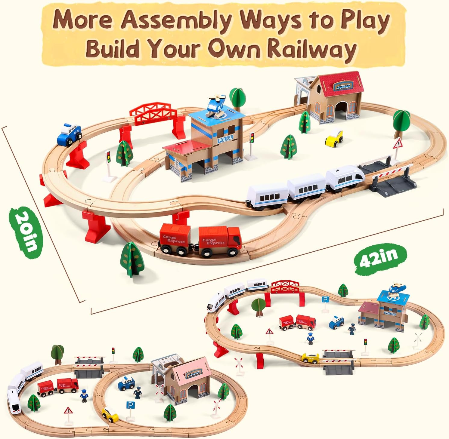 HOLYFUN Electric Wooden Train Toy Set for Toddlers, 88 PCS Train Track Toys with Cars & Accessories, Railway Set for 3 4 5 Years Old Kids, Boys and Girls image number 5