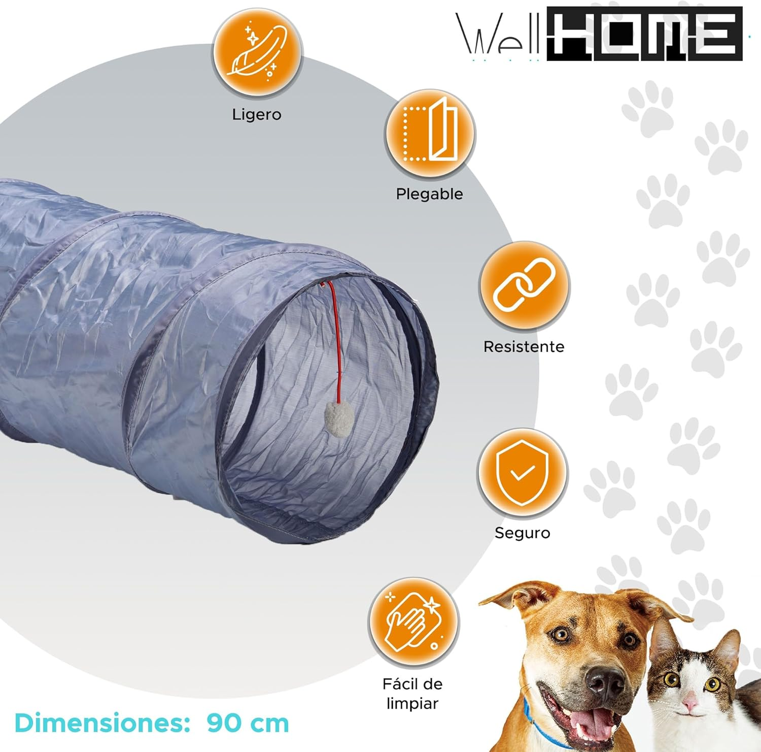 Well Home Foldable Cat Tunnel Grey 90 X 28 X 28 Cm image number 2