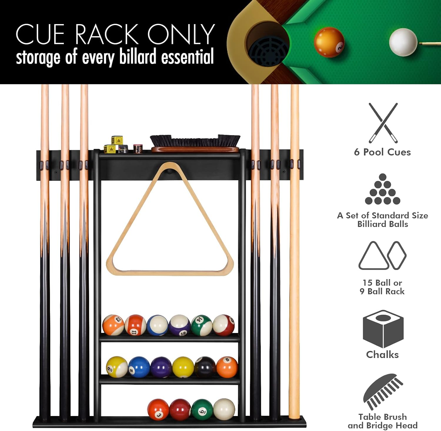 Ikkle Pool Cue Rack Holder Wall Mount, Billiard Stick Holder Wall Mounted, Pool Table Accessories for Billiard Room, Club, Man Gave (Cue Rack Only) image number 5