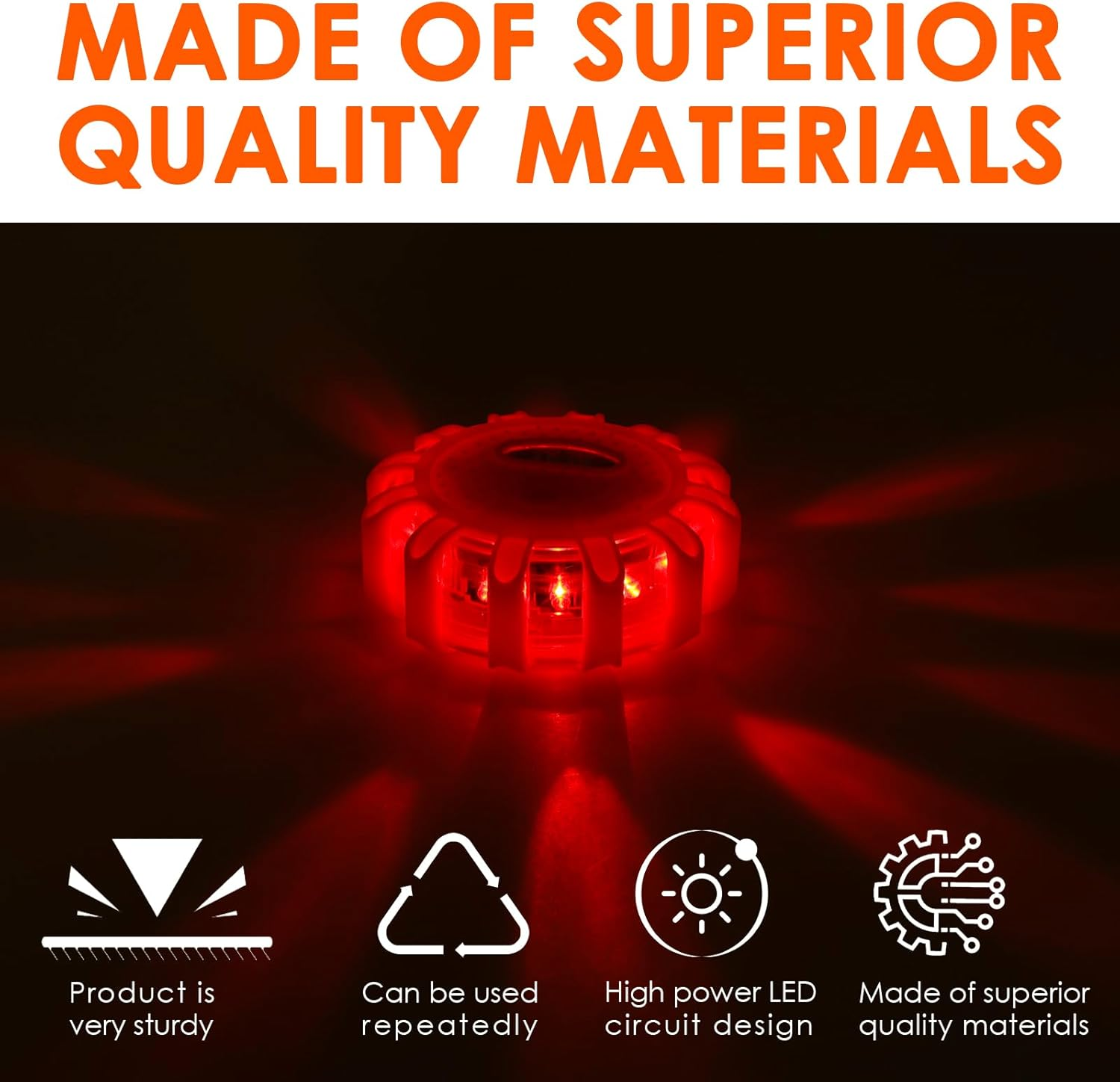 3Pcs LED Road Flares Emergency Safety Warning Light Kit with 9 Glow Modes Rechargeable Design for Vehicles and Boat(Orange) image number 4