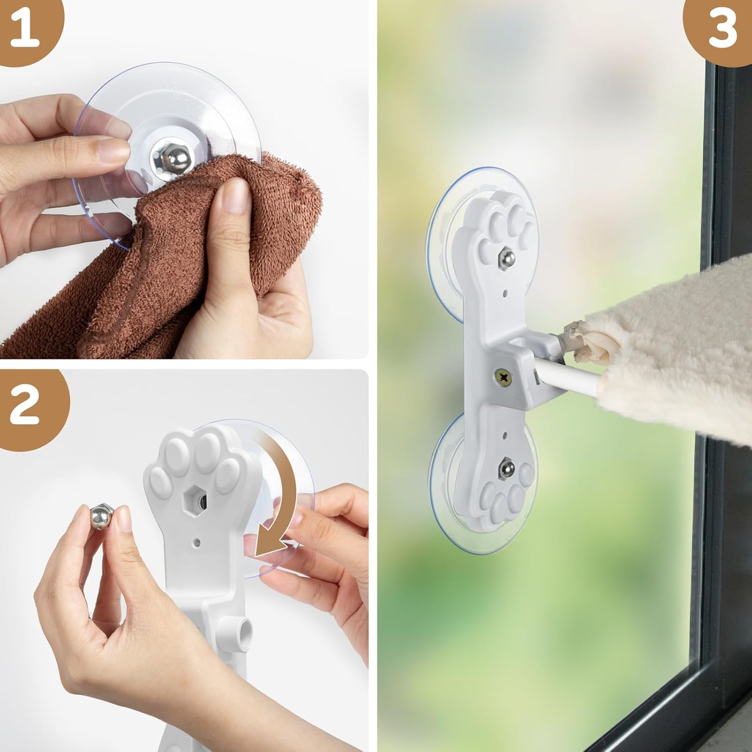 APAILANT&reg; Cat Window Perch, Foldable Cat Hammock for Window 30 * 52 Cm, Cordless Window Bed for Cats inside with Reversible Cover Solid Metal Frame Sunbathing Viewing Platform Beige image number 1