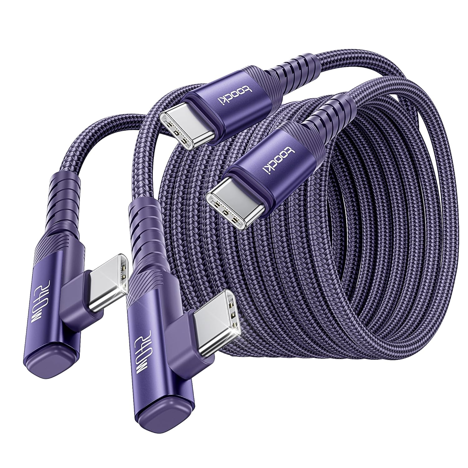 Toocki 240W 2Pack USB C to USB C Cable [3M+3M], PD3.1 Fast Charging & 480Mbps, Nylon Braided Right Angle Type-C Cord for Iphone 17/Iphone 16 Pro Max/Macbook Pro/Ipad/Galaxy S25, Purple image number 2