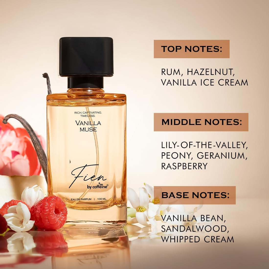 FIEN Perfume Vanilla Muse Perfume for Women | Sweet Vanilla Fragrance | 12 Hrs Long Lasting Eau De Parfum with Hazelnut, Peony, Vanilla Bean | Mcaffeine Perfume | Valentine Gift | Solid Premium