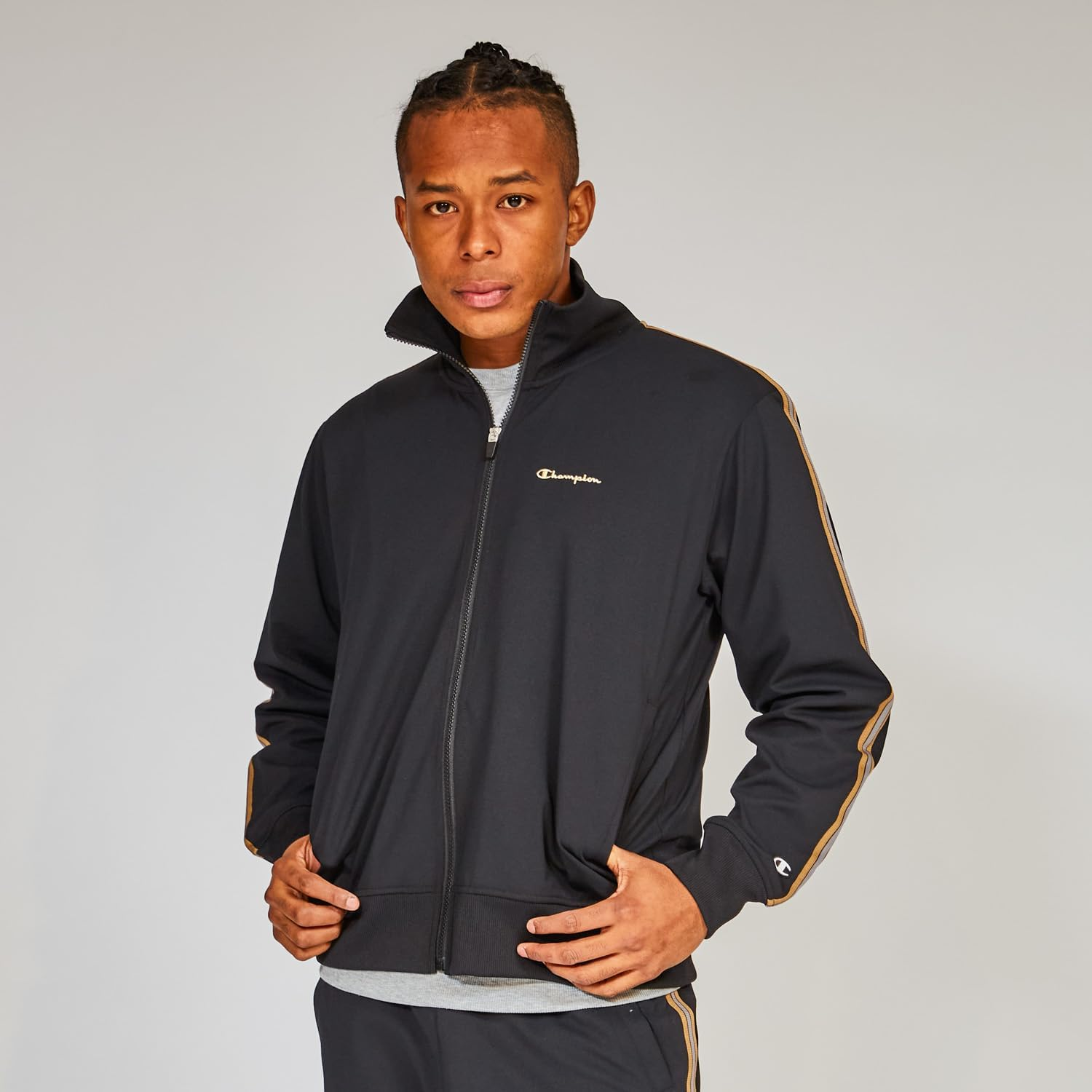 Champion C3-ASE01 Men'S Long Sleeve Jacket, Stretch, Quick Drying, Script Logo Embroidery, Zip Jacket, Basic Sports image number 5