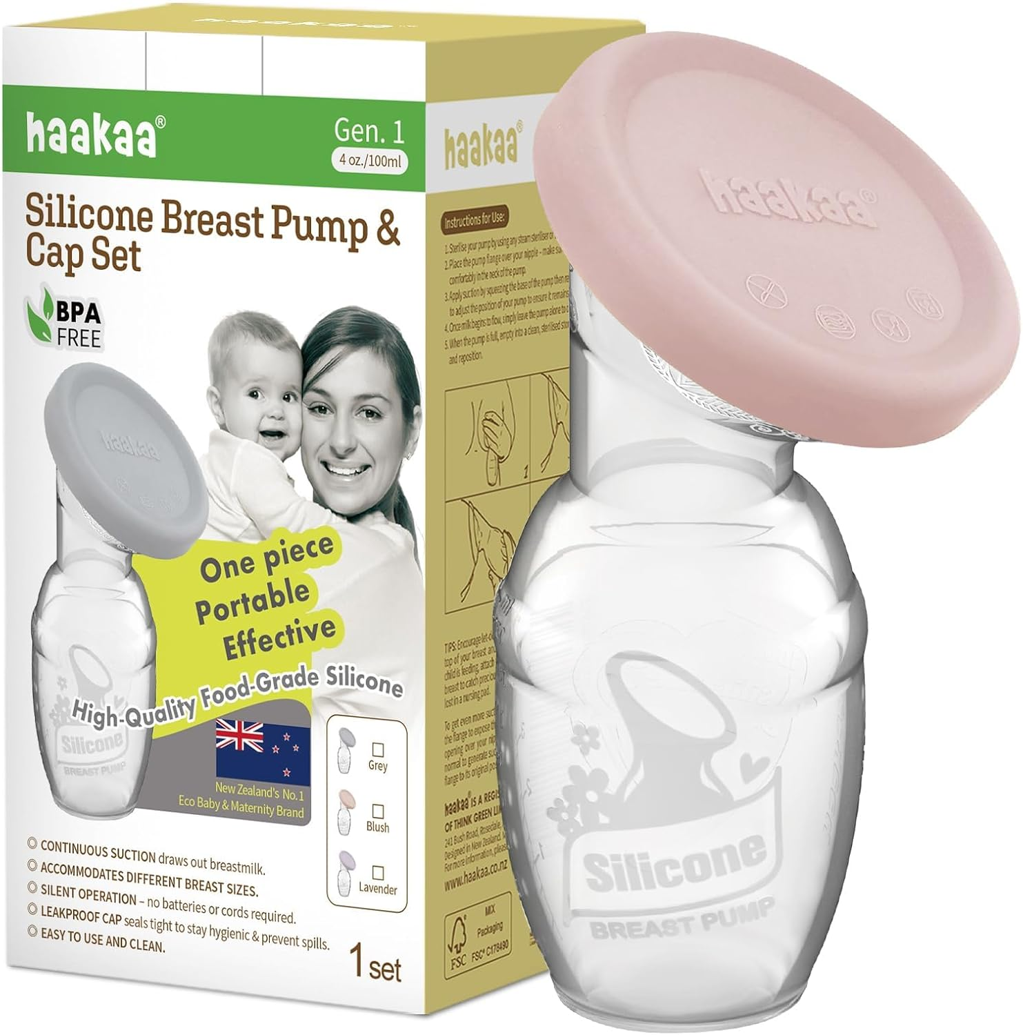 Haakaa Manual Breast Pump with Lavender Gap, Breastmilk Collector Breastfeeding Pump (4Oz/100Ml)