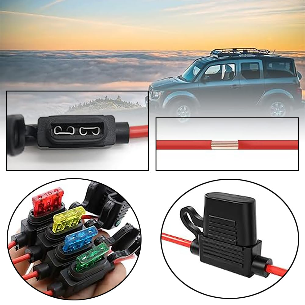 Upgraded 12 AWG Waterproof Fuse Holder with 55 Pcs Standard Car Auto Fuses, 6 Pack Inline Fuse Holder 32V Line Fuse Holders for Marine Auto (Medium) image number 4