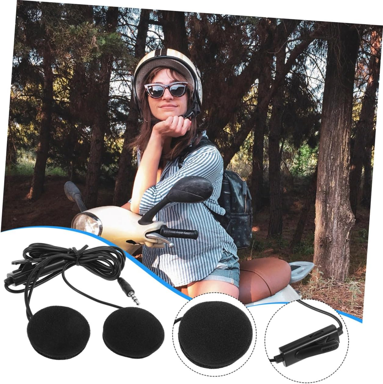 Cabilock 2Pcs Motorcycle Helmet Headphones Plug Black for Rider Gps Navigation and Outdoor Riding image number 1