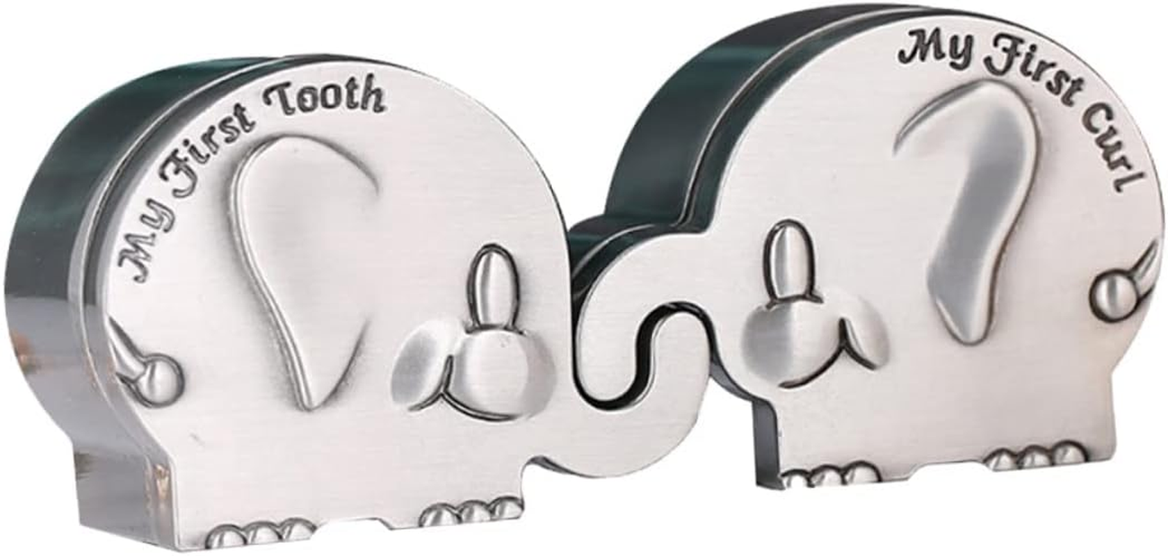 HANABASS My First Curl and Tooth Keepsake Box Set Elephant Shape Silver Metal Newborn Baby Hair and Tooth Storage Collector for Infant Memories image number 2