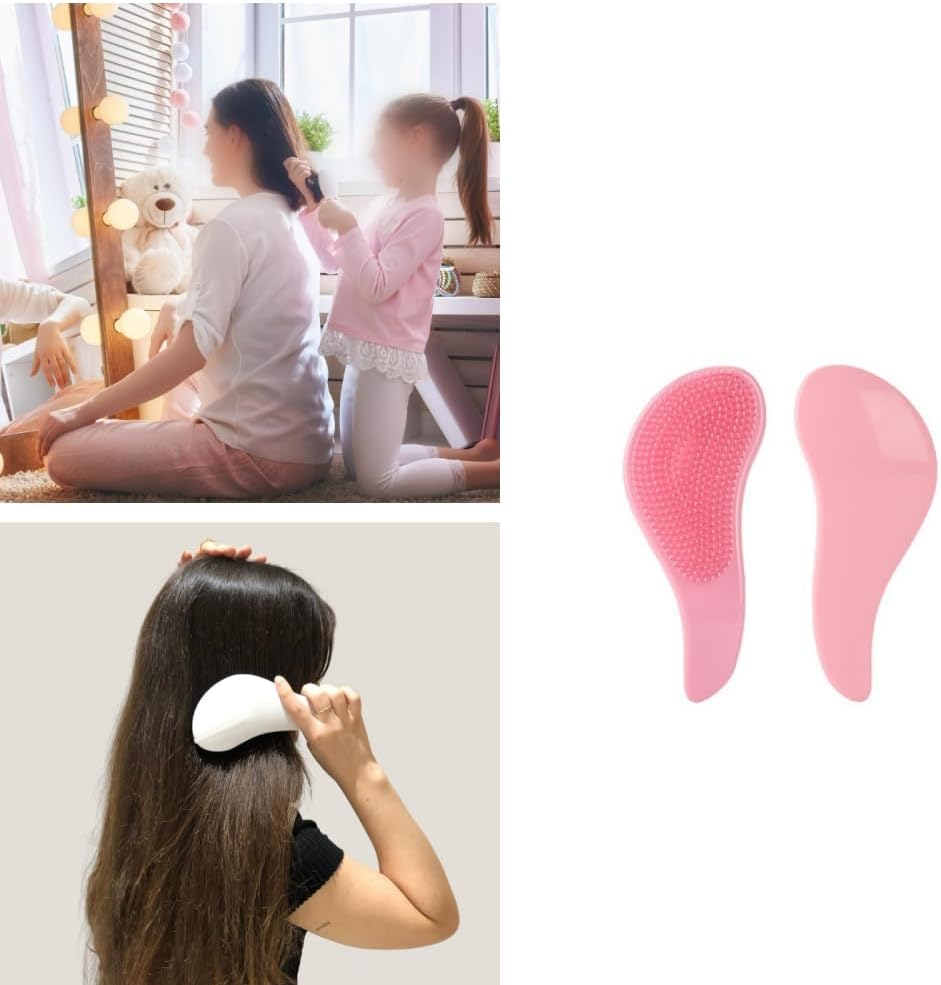Changyeah Hair Brush without Pulling, 2 Pieces Hair Loss Dry and Wet Hair for Girls and Boys, Hair without Strips, Cut Hair, the Perfect Brush for Curls, Long (Pink, Black) image number 2