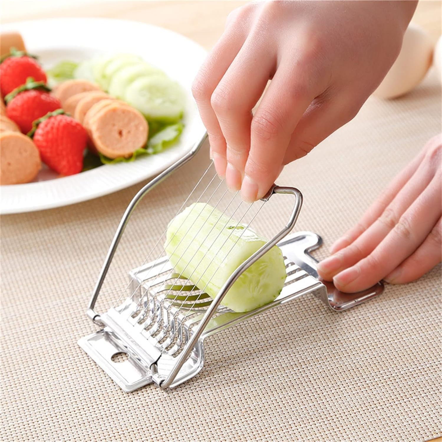 1 X Silver Egg Cutter Made of Stainless Steel, Multi-Purpose Egg Cutting Tool, Egg Separator for Eggs, Cutting, Boiled Eggs, Potato Cutter, Dishwasher Safe, Vegetable Slicer, Egg Cutter image number 3