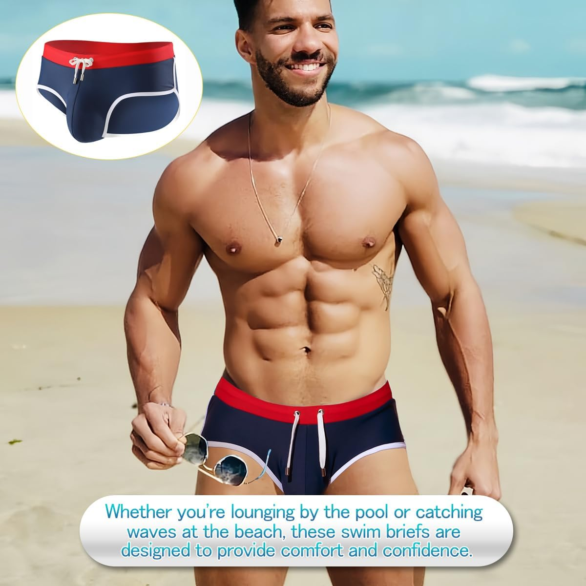 Casey Kevin Men'S Swim Briefs Sexy Bikini Contrast Color Swimsuit Low Waist Swimming Briefs with Drawstring MK4039 1Pcs image number 3