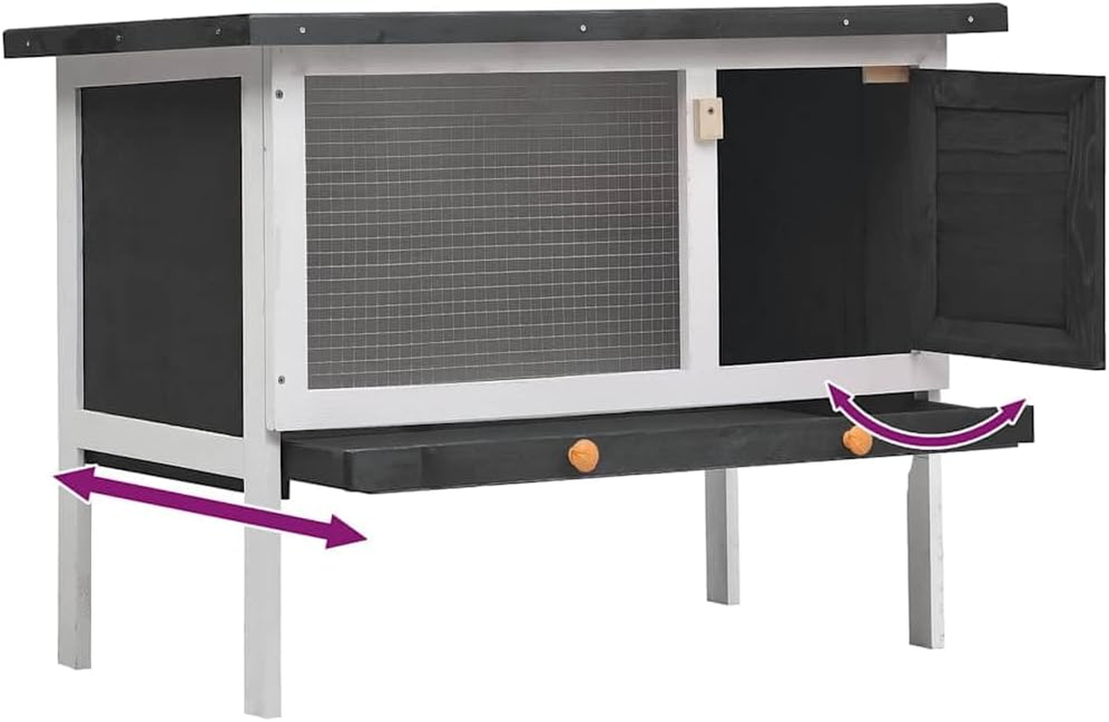 Outdoor Rabbit Hutch 1 Layer Grey Wood Pet House Small Animal Shelter Garden image number 1