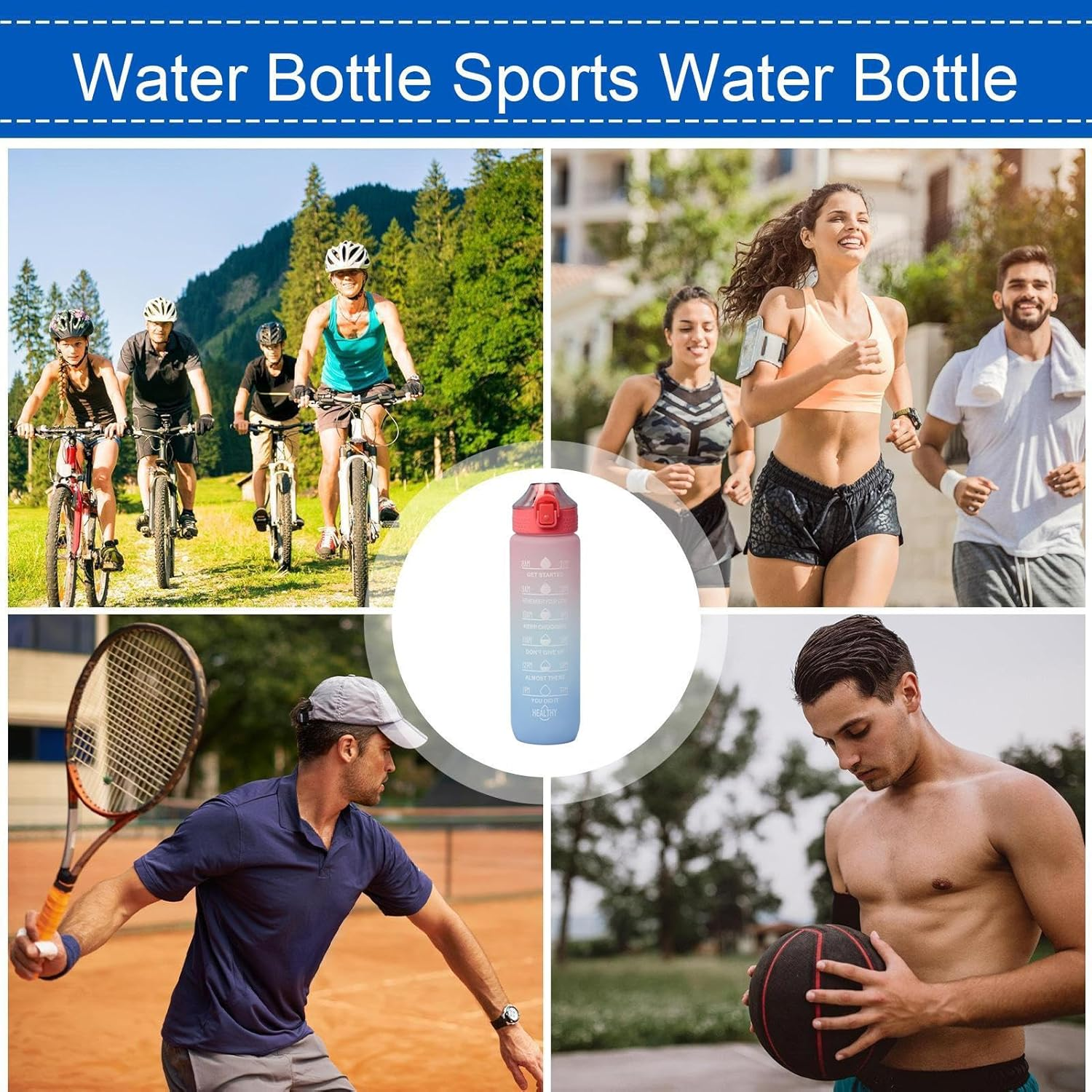 Daily Water Intake Bottle | Time Marker Gym Drinking Jar,1000Ml Portable Water Container with Handle, Motivation Bottle for Fitness Sports image number 3