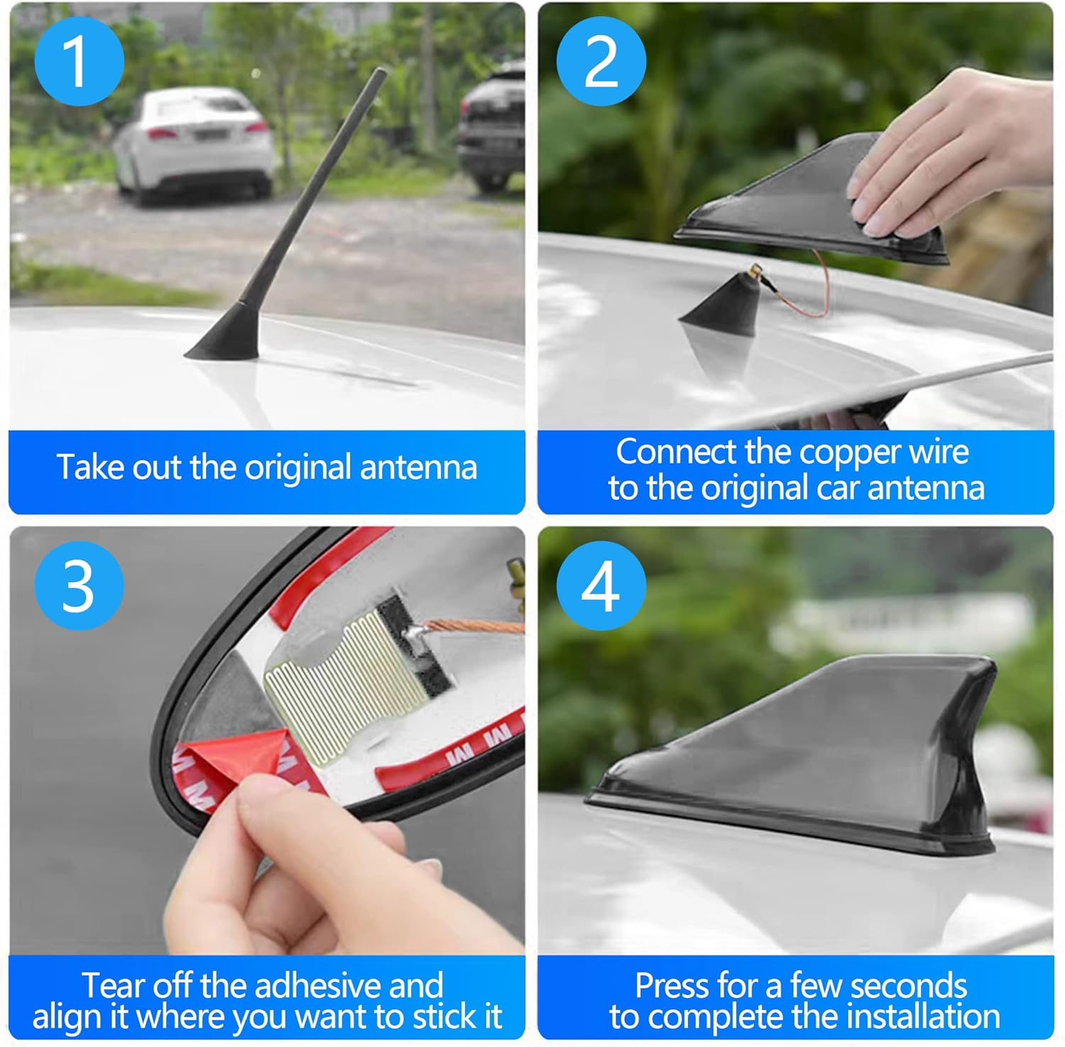 Car Shark Fin Antenna Cover,Roof Aerial Base Antenna Cover Replacement Car Decorations,Stylish Shark Fin Antenna Automotive Exterior Accessories for Most Cars Suvs Trucks (Black) - White image number 3