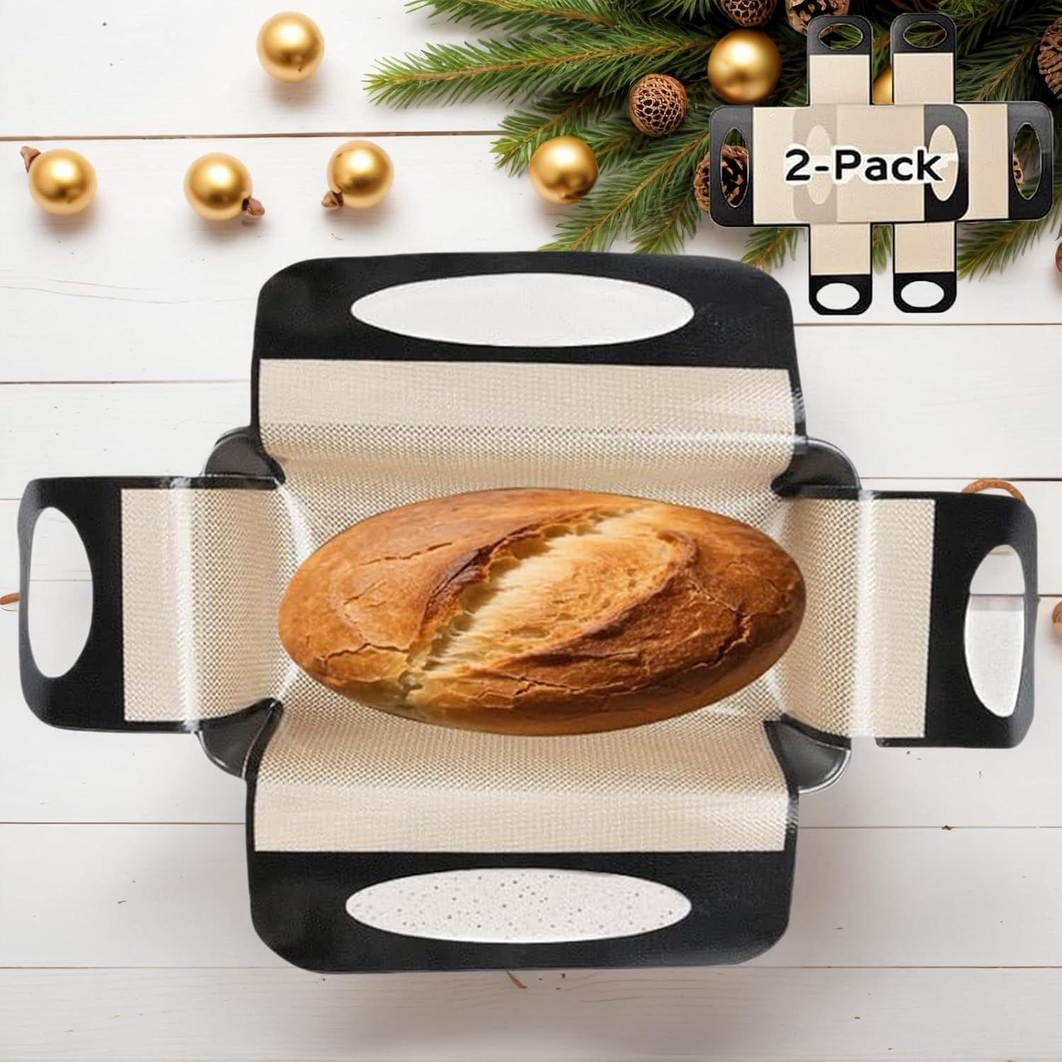 Silicone Bread Sling Liners for 9X5 or 1.5Lb Loaf Pans &ndash; Non-Stick, Heat-Resistant & Reusable Lifter Mats with 4 Handles for Easy Dough Transfer &ndash; Food-Grade, Easy to Clean &ndash; Set of 2 image number 2