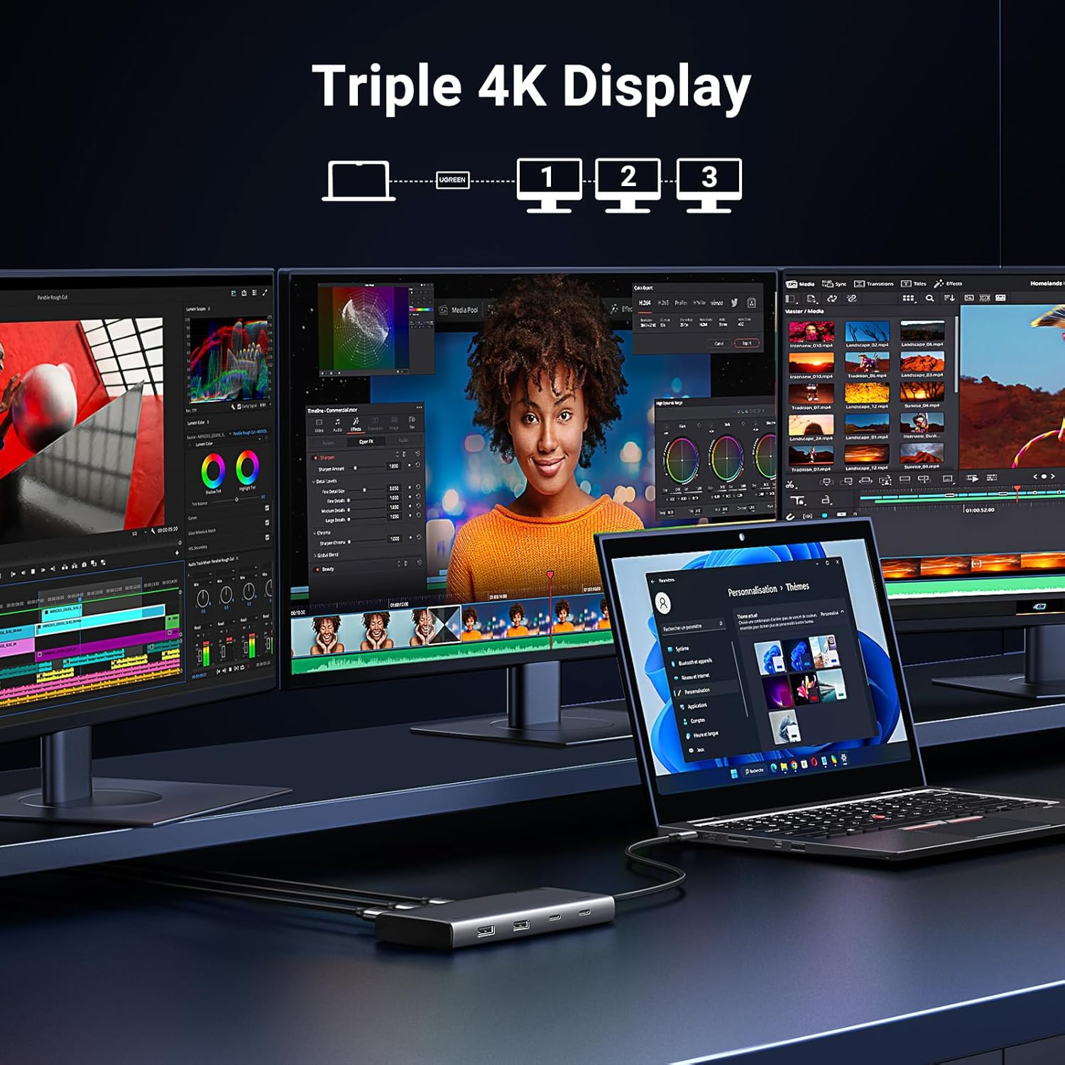 UGREEN Docking Station with Dual HDMI, Displayport, Revodok Pro 308 (8 in 1) USB C Laptop Dock with 4K@60Hz Triple Screen, 10Gbps 2 Type C& a Data Ports, 100W PD for PC, Thinkpad, Surface Pro and More image number 1