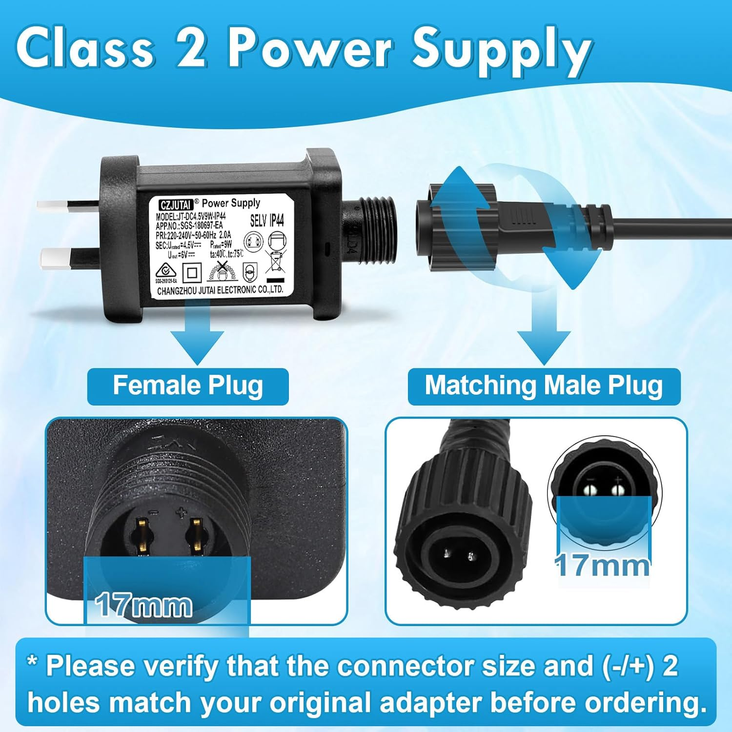 4.5V 9W Premieradapter Power Supply for CZJUTAI JT-DC4.5V9W-IP44 Christmas Lighting [A290]