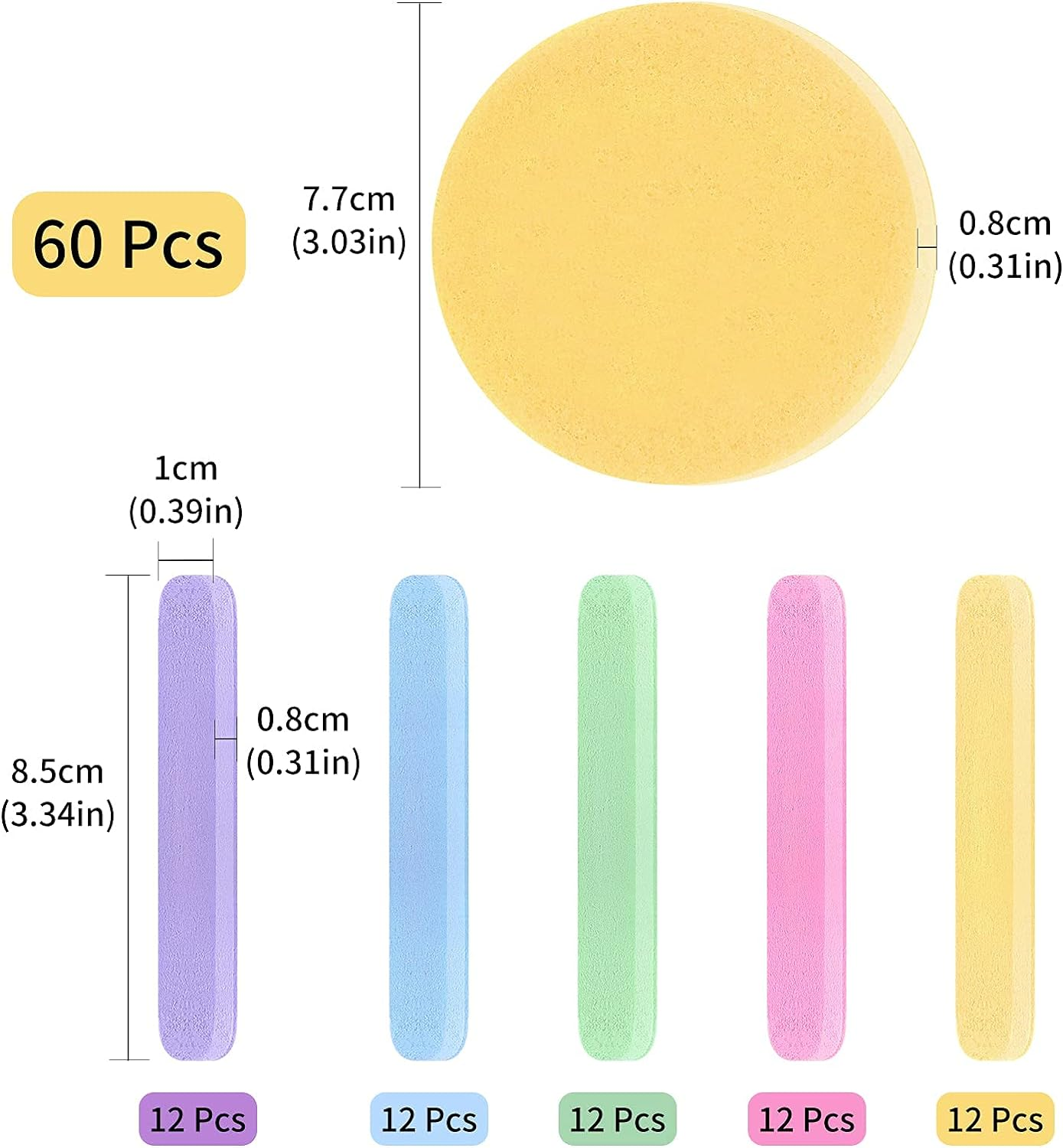 60 Pcs Facial Sponge Compressed Face Cleansing round Face Sponge Pads Exfoliating Spa Massage Sponges Makeup Tool for Facial Makeup Removal Wash Sponges for Women 5 Colors image number 3