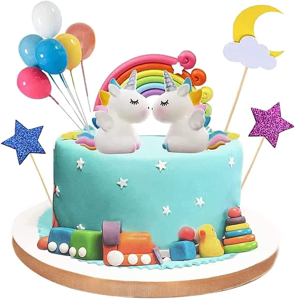 15 Pcs Unicorn Cake Toppers Cloud Rainbow Star Balloon Cupcake Topper Kit Cake Decorations Stand up Wafer for Girls Women'S Birthday Wedding Baby Shower Unicorn Party Decorations image number 1
