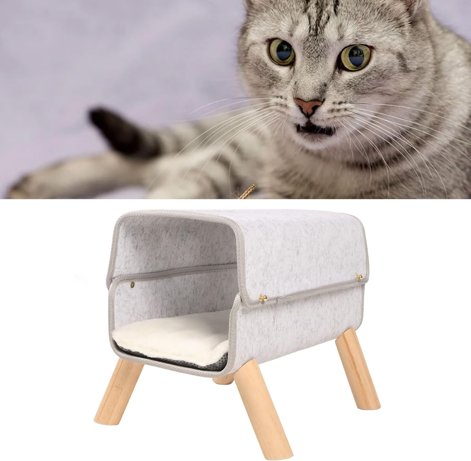 Cat Tunnel Bed, Pet Felt Tunnel Bed, Four Seasons Available Cat Nest, Detachable, Comfortable and Safe, for Small Pets Rabbits, Kittens, Puppy, 16.5X13.0X8.7In image number 2