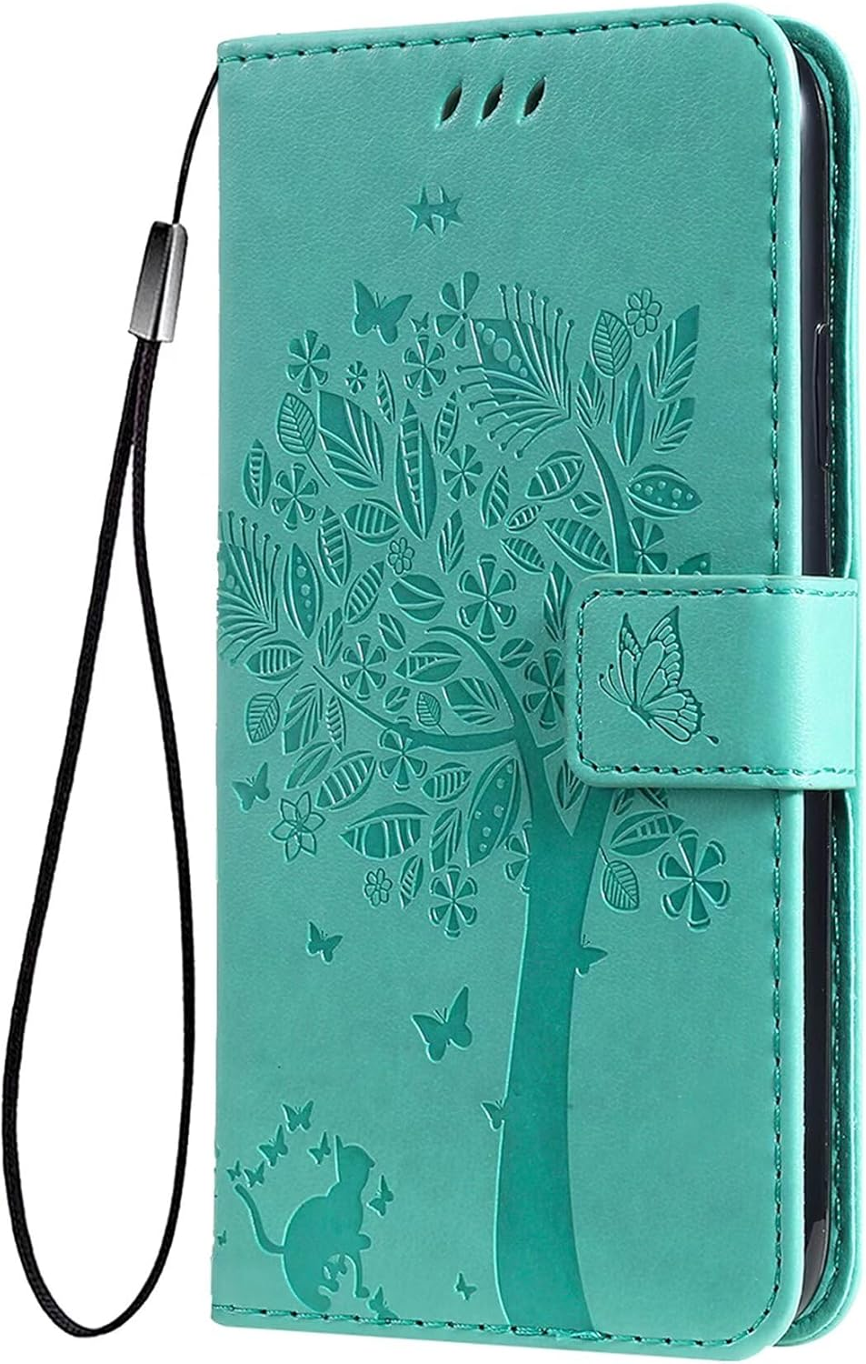 SEAHAI Case for CMF Phone 2 Pro Mobile Phone Case, Pretty Embossed Leaves and Cat Premium PU Leather Folio Wallet Shockproof Protective Flip Case, Green