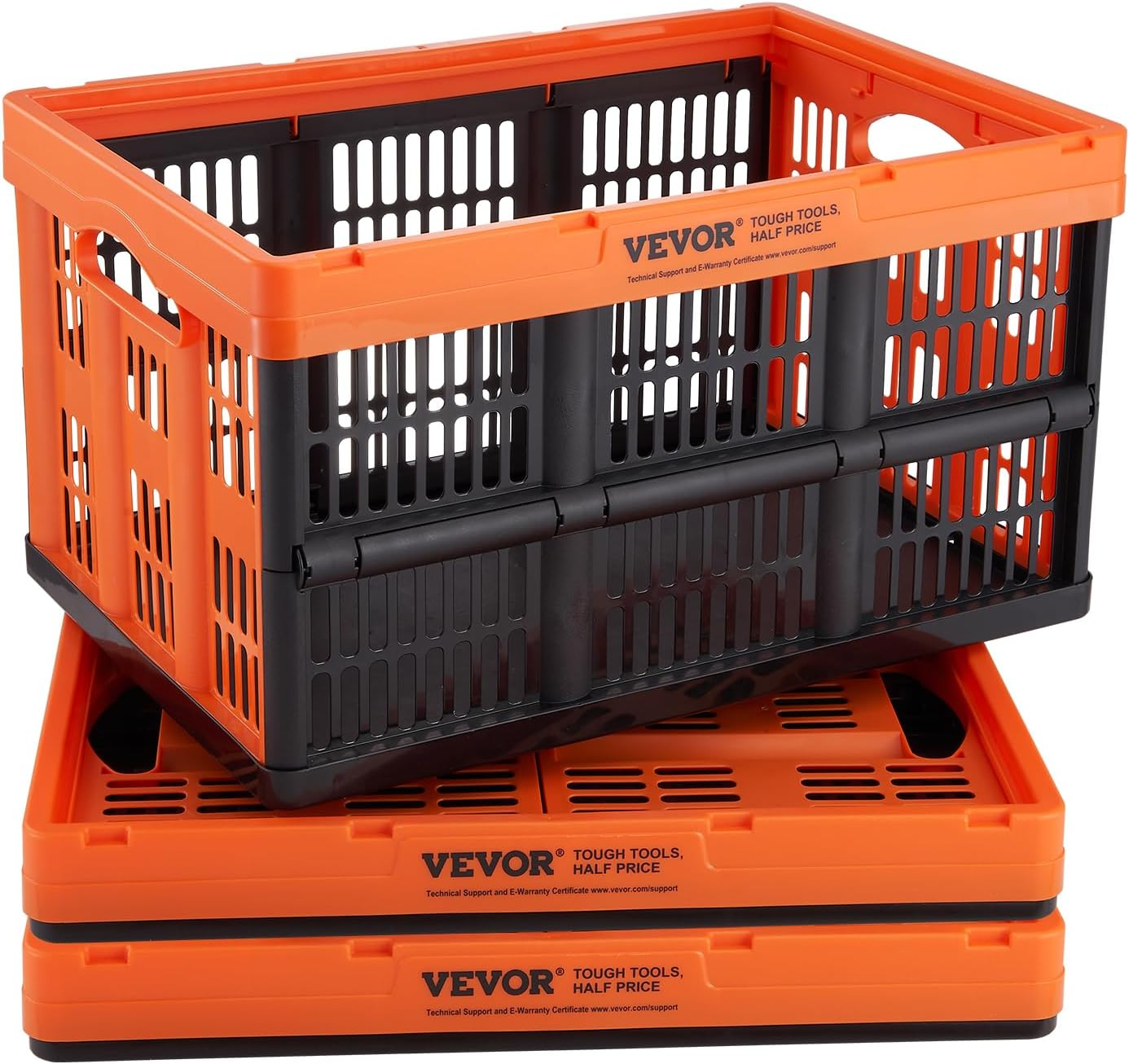VEVOR 65L Collapsible Storage Bins with Lids 3 Packs, Stackable Utility Crates with Handles, Large Folding Containers for Organizing Tools, Books, Food, Drinks, Camping&Transport