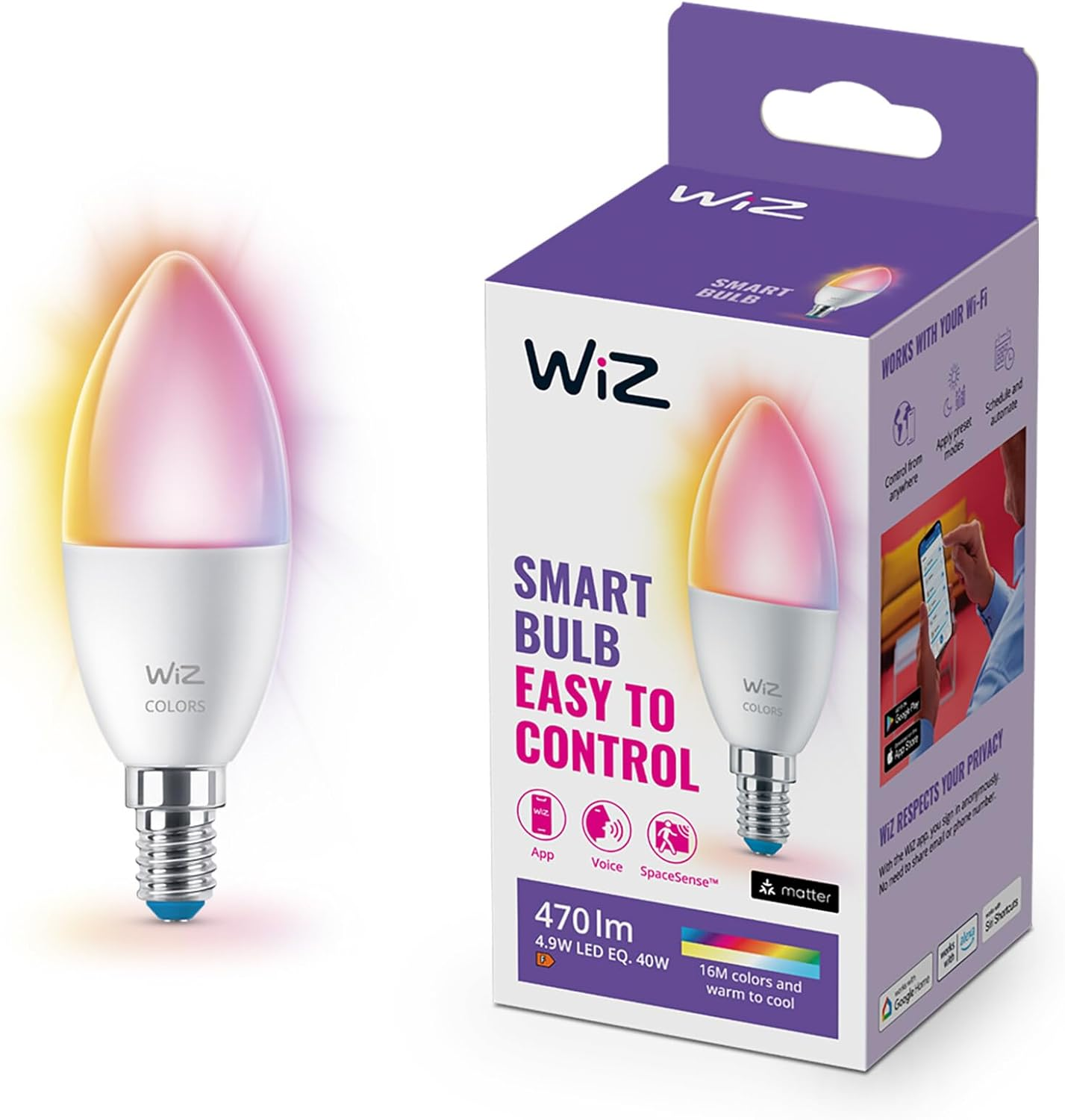 Wiz E14 Wi-Fi + Bluetooth Candle LED Bulb image number 6