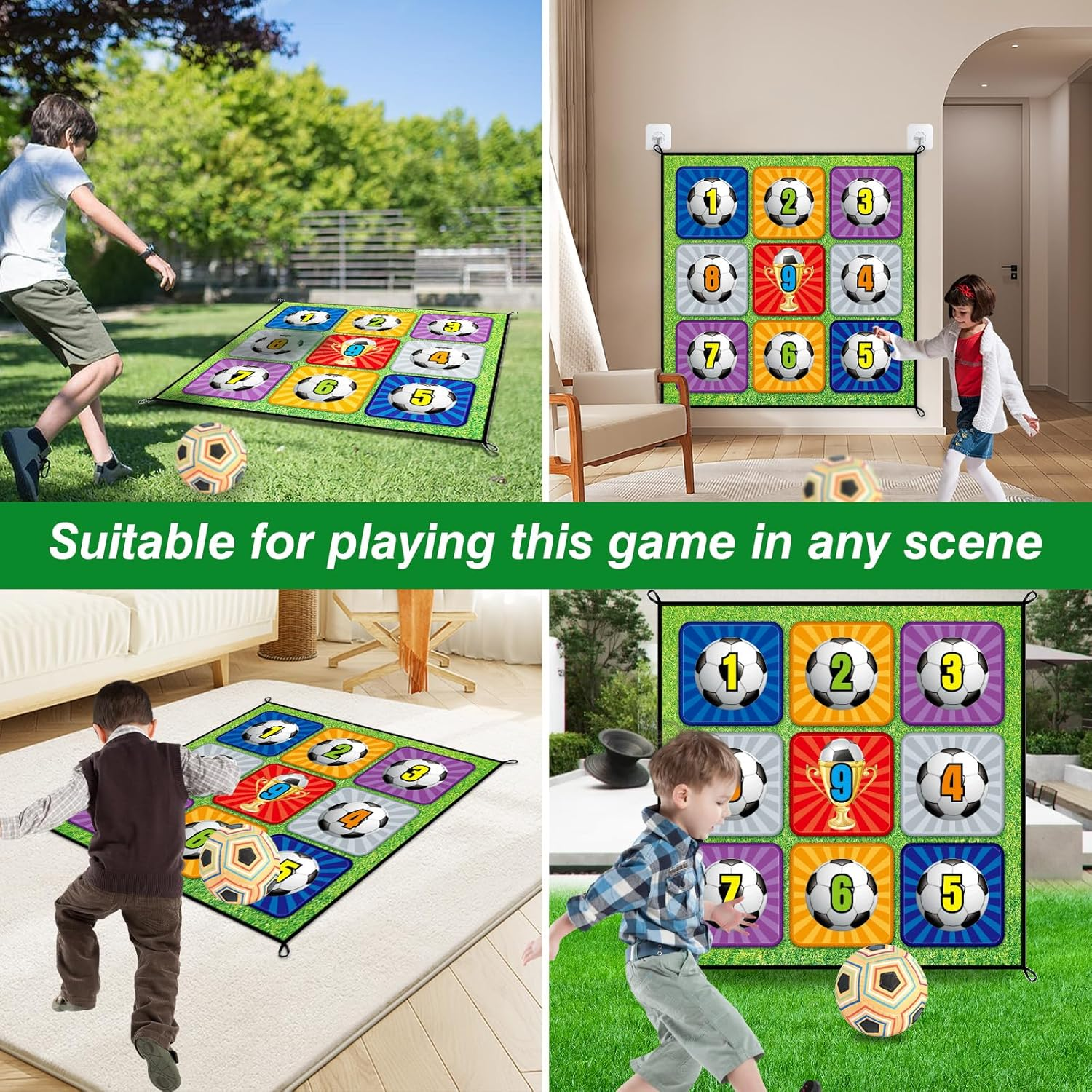 HCBZVV Soccer Ball Game Mat Set - Backyard/Outdoor/Indoor Mini Soccer Toys Games Set with Adhesive Soccer, No Need to Inflatable -Soccer Birthday Gift Toys for Kids Yard Backyard Games (59 X 59 In) image number 1