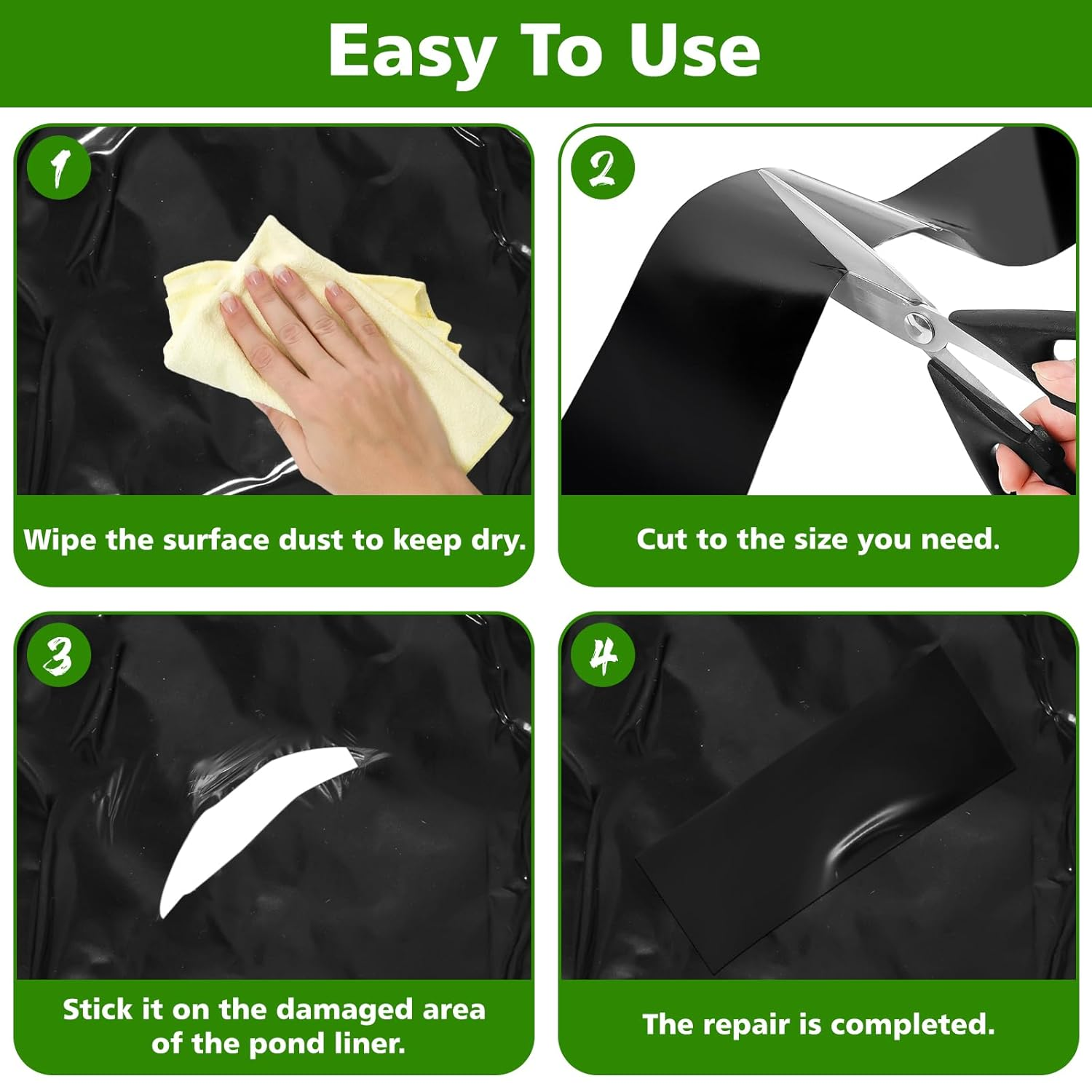 2PCS Pond Liner Seam Tape,3.9" X 16.4'Self Adhesive Double Sided Pond Seam Tape for EPDM Pond Liners,Waterproof Pond Liners Repair Patch for EPDM Pond Liner Garden Cover Repair (3.9" X 16.4' /2Pcs) image number 4