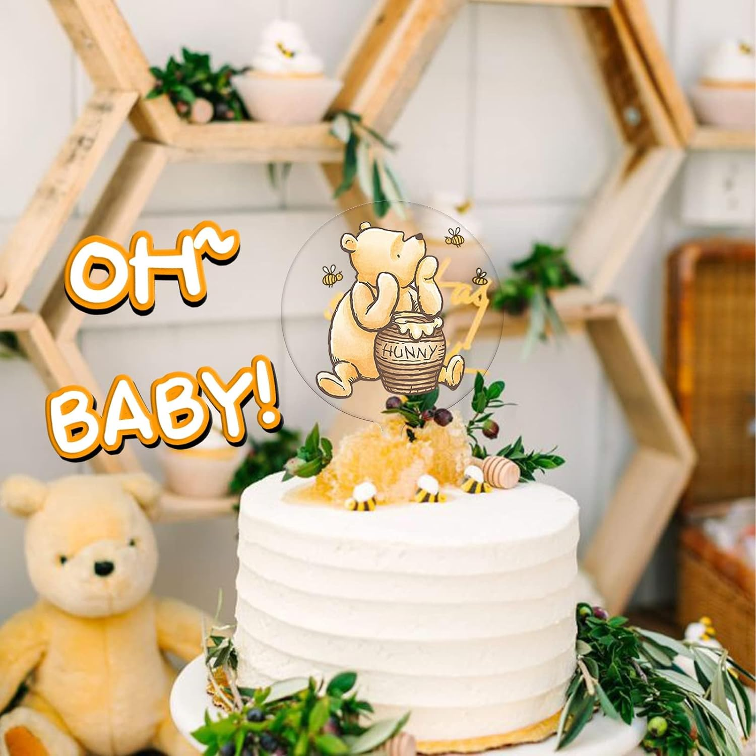 Winnie Cake Topper Welcome Baby Acrylic 5Inch Cake Toppers Cupcake Toppers Classic the Pooh Baby Shower Decorations Winnie Birthday Party Supplies image number 3