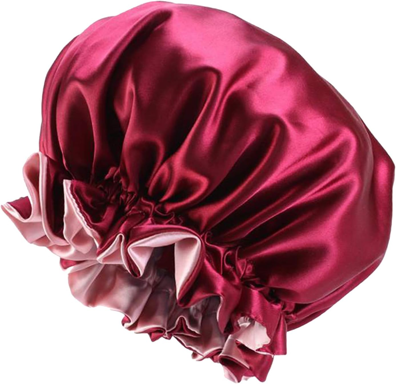Nobranded Women Silky Satin Bonnet Reversible Sleep Cap Salon Chemo Hat for Curly Hair - Wine Red, 36 X36X1Cm image number 4