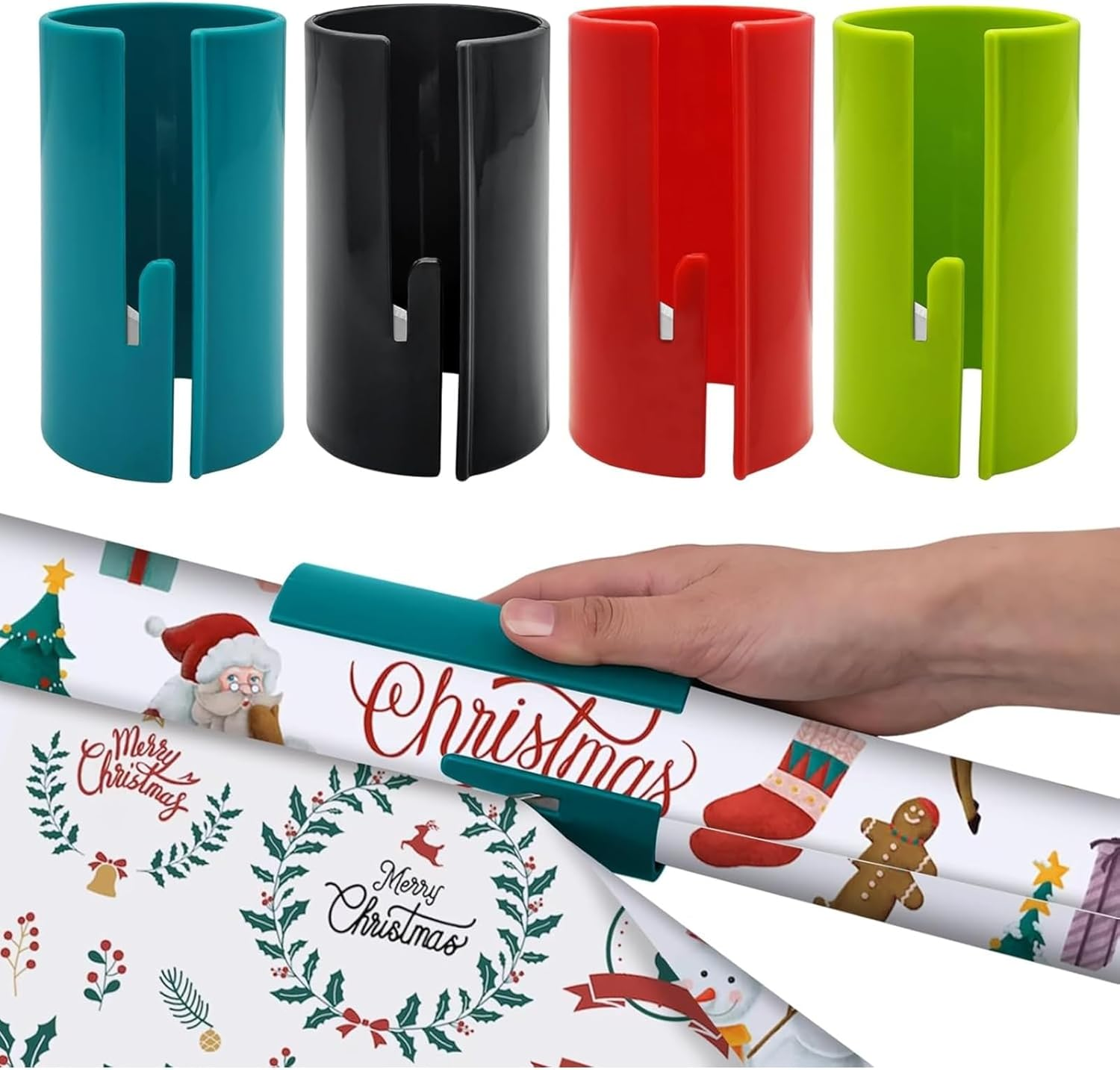 4 PCS Wrapping Paper Cutters, Sliding Gift Wrap Cutter for Christmas Wrapping Paper Rolls, Easy and Safe Paper Cutting Tool for Holiday, Birthday, and Gift Wrapping