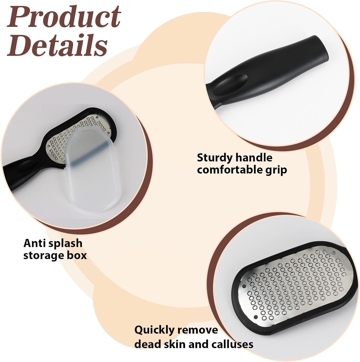 Stainless Steel Foot File and Callus Remover - Comes with Storage Box for Hard Skin Removal on Cracked Heels, Wet & Dry Pedicure Use - Black image number 2
