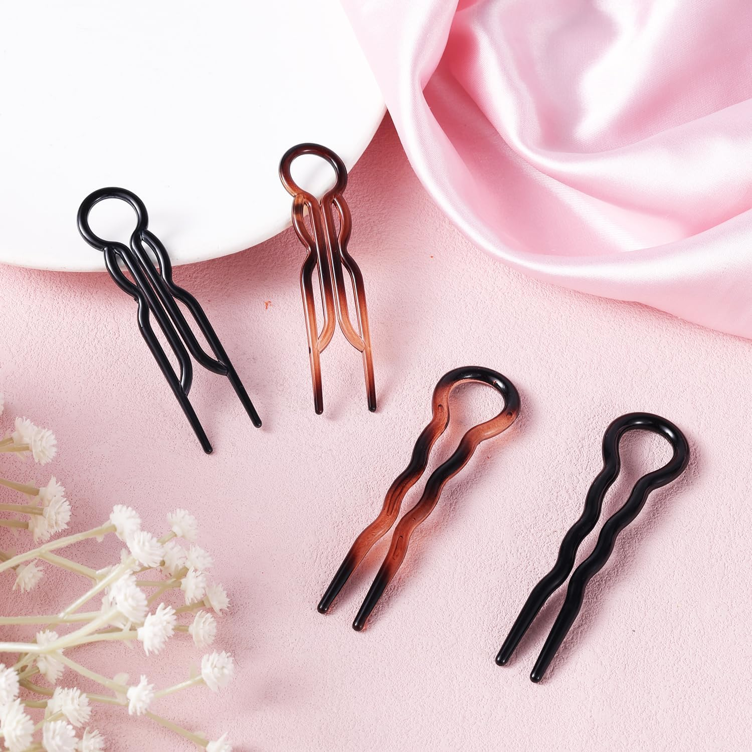 BOXOB Pack of 4 French Hair Pins, 2 Styles, Elegant U-Shaped Magic Grip Hairpin Clips, Accessories for Women, All Hair Types and Any Occasion image number 3