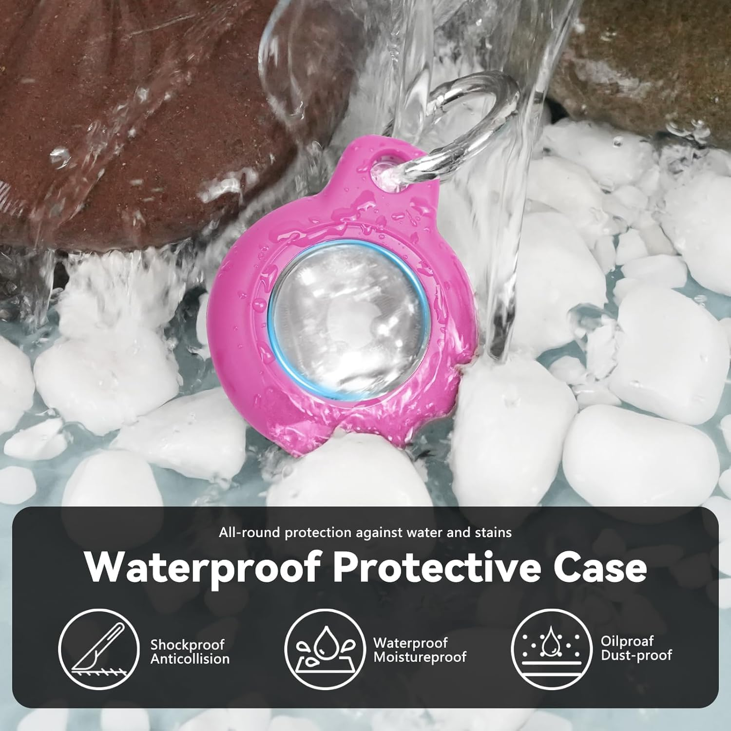 Compatible with Apple Airtags Keychain Waterproof Airtag Holder, Hard PC Airtag Case, Anti-Scratch and Shock Air Tag Holder, Airtags Accessories for Holder, Cover for Dog,Car Key,Luggage 【Rose Red】 - Blue image number 7