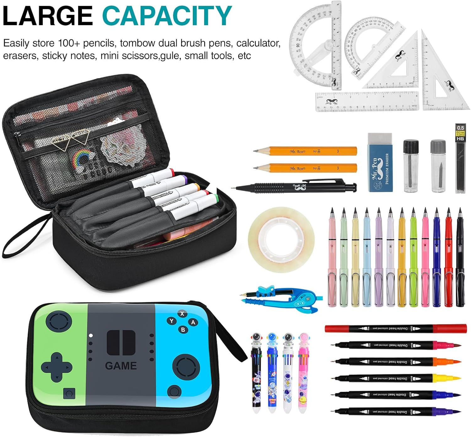 Gamer Pencil Case for Boys, Large Cute Pencil Pouch for Kids Teens with Handle, Sturdy School Supplies Marker Pen Organizer, Big Pen Box Pouch Pencil Bag for Art Office Student School Supply image number 6