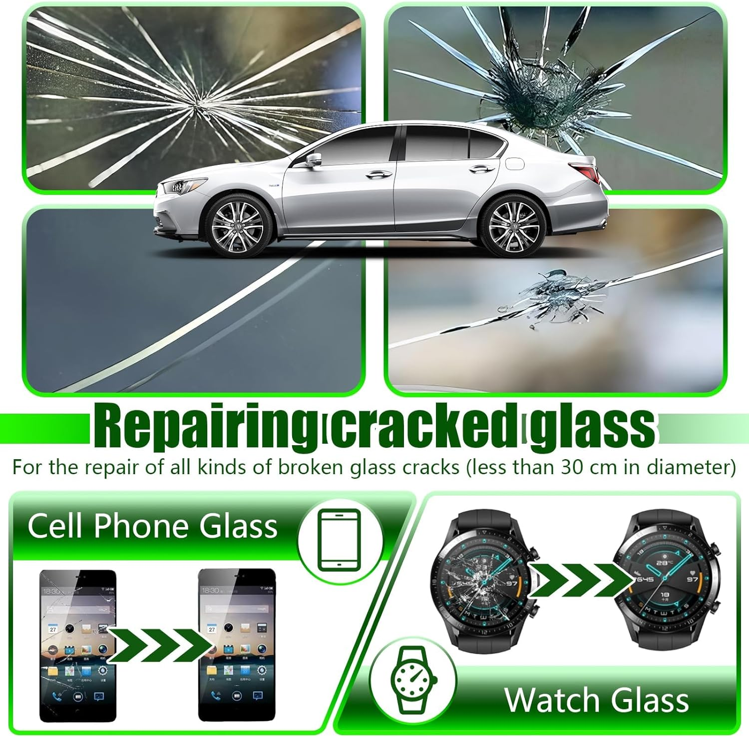 Windshield Crack Repair Kit, for Bulls-Eyes, Half-Moon, Cobweb, Star and Long Line Cracks - DIY Glass Repair Tool Kit with Resin, Syringe, Curing Films image number 2