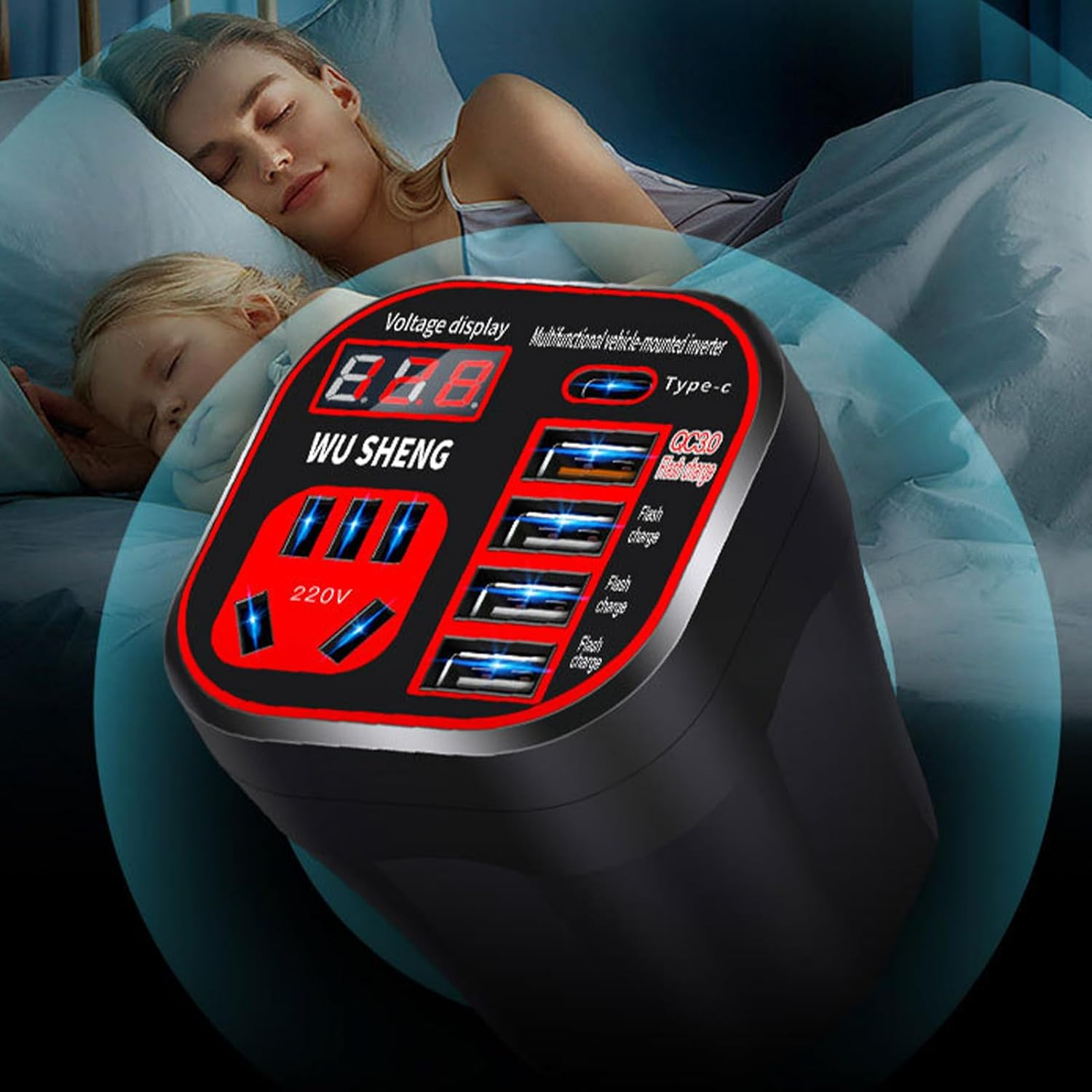 Car Inverter Outlet &ndash; Cup Holder Inverter, Plug Adapter Device | Portable Converter for Trucks, Compact Charging Station for Automotive Electronics, Replacement Accessory for On-The-Go Charging image number 2