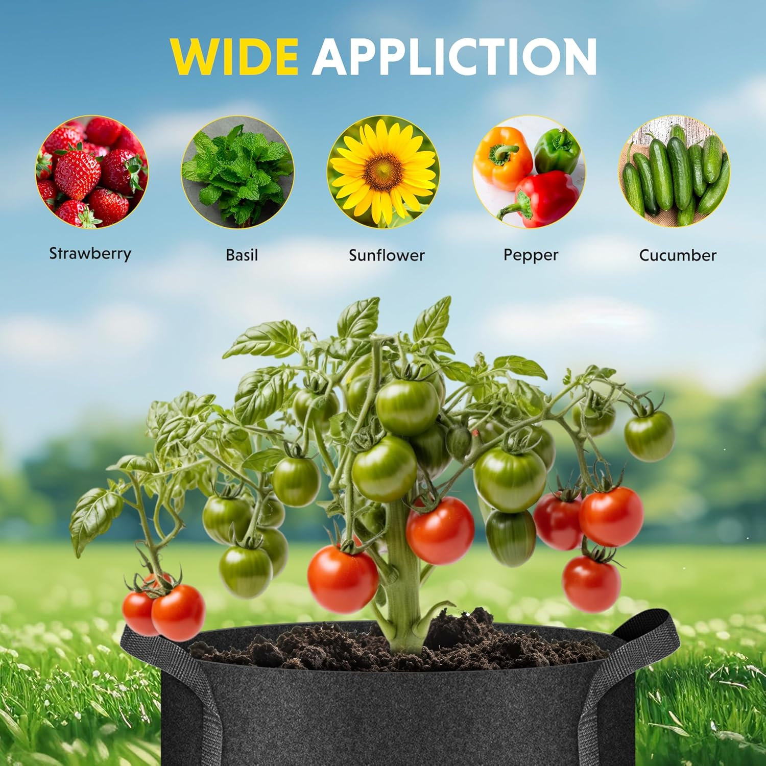 Ipower 5 Gallon 5 Pack Grow Bags Nonwoven Fabric Pots Aeration Container with Strap Handles for Garden and Planting, 5-Pack Black, 5 Gallon image number 3