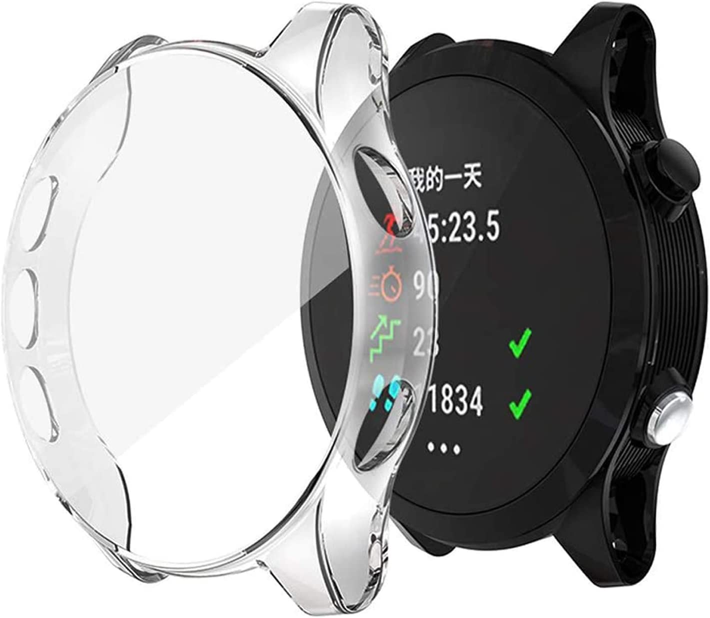 [2 Pack] for Garmin Forerunner 935/945 Screen Protector Case, Scratch-Resistant Lightweight Plated TPU Fullbody Protective Case for Forerunner 935/945 Smart Watch (Clear+Black) image number 3