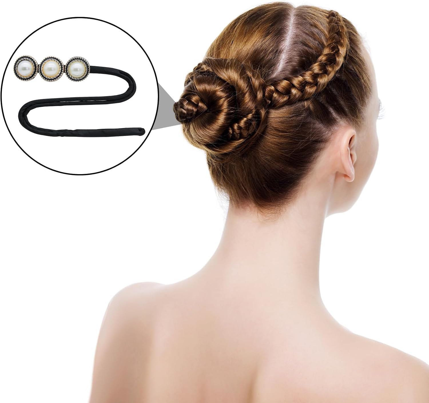 Andiker Bun Maker, Pack of 2 Hair Bun Maker, Flexible Hair Bun Shaper with Beads, Magic Hair Bun Maker with Built-In Metal Band for Women DIY Hair Styling (A) image number 1