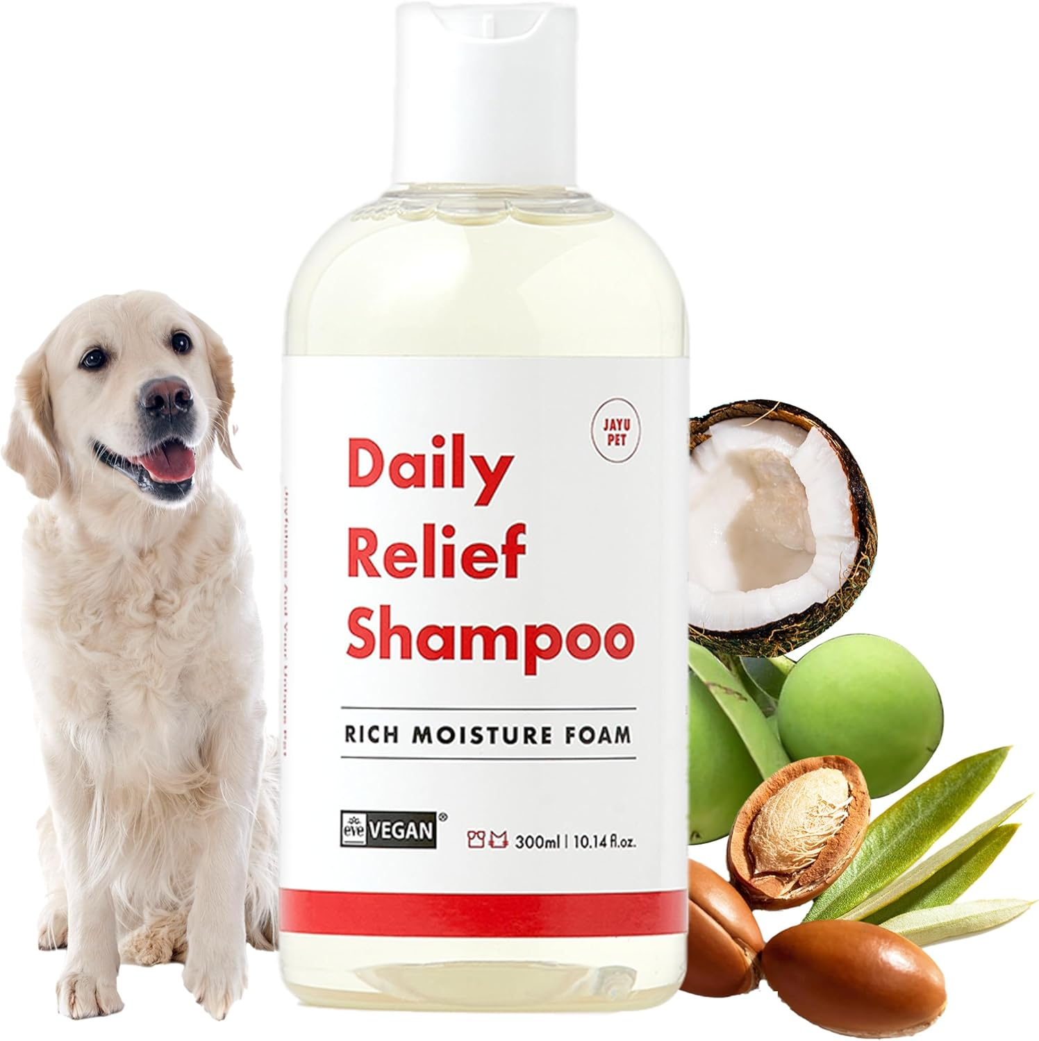 JAYU PET Daily Relief Shampoo - Vet Approved for Itchy Sensitive Skin, Natural Ingredients for Allergies. Moisturizing, Deodorizes Smelly Dogs, Best Odor Eliminating Dog Shampoo (300Ml/10.1Oz) image number 3