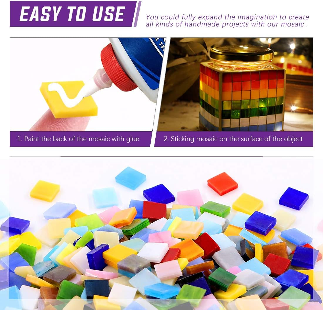 Swpeet 1 Pound Mosaic Tiles Mixed Color Mosaic Glass Pieces with Organizing Container, Genuine Mosaic Tiles Glass Pieces Mosaic Perfect for Home Decoration Crafts Supply (Panchromatic, Square) image number 7